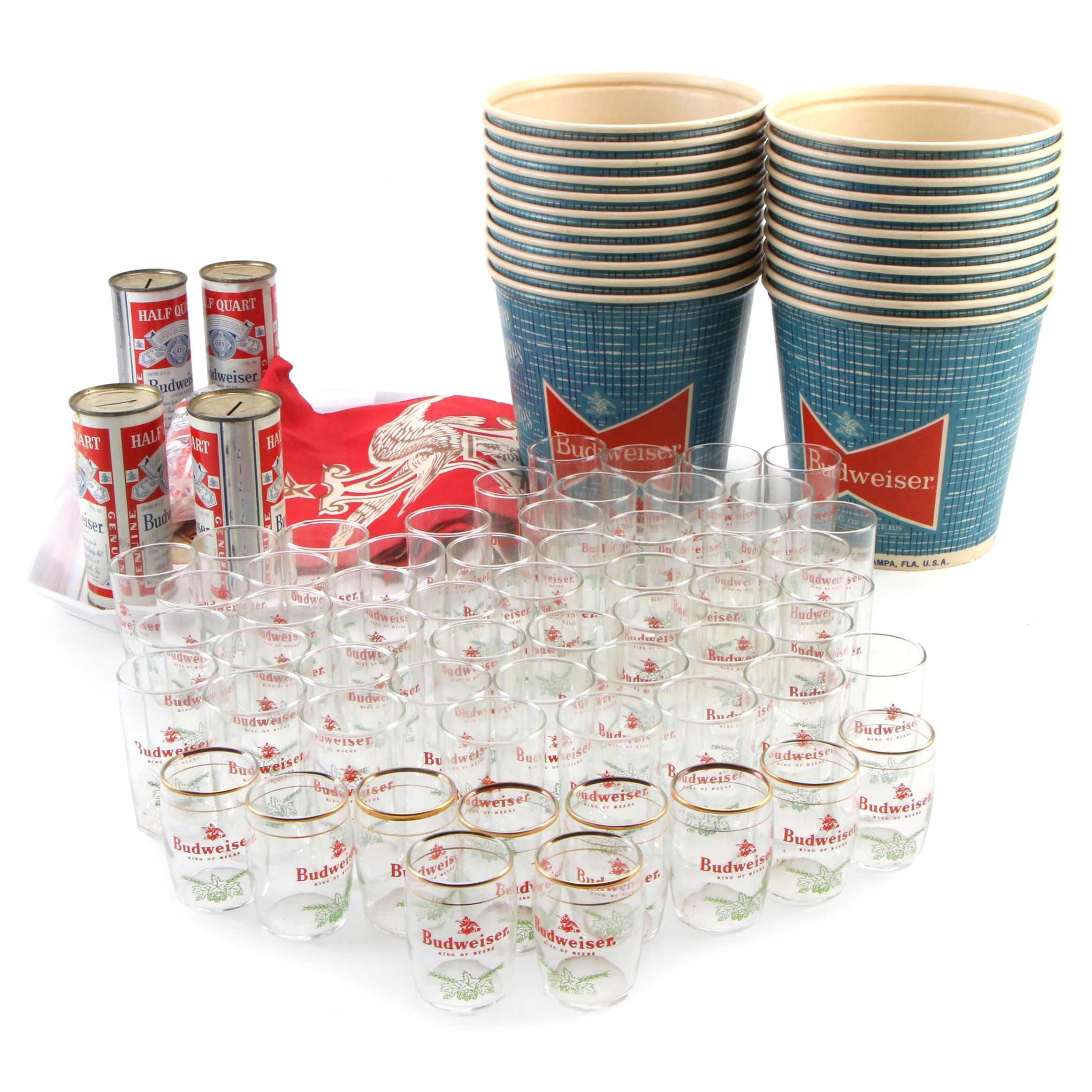 Budweiser Holiday Beer Glasses, Coin Bank Cans, Table Cloth, Serving Tray, Other