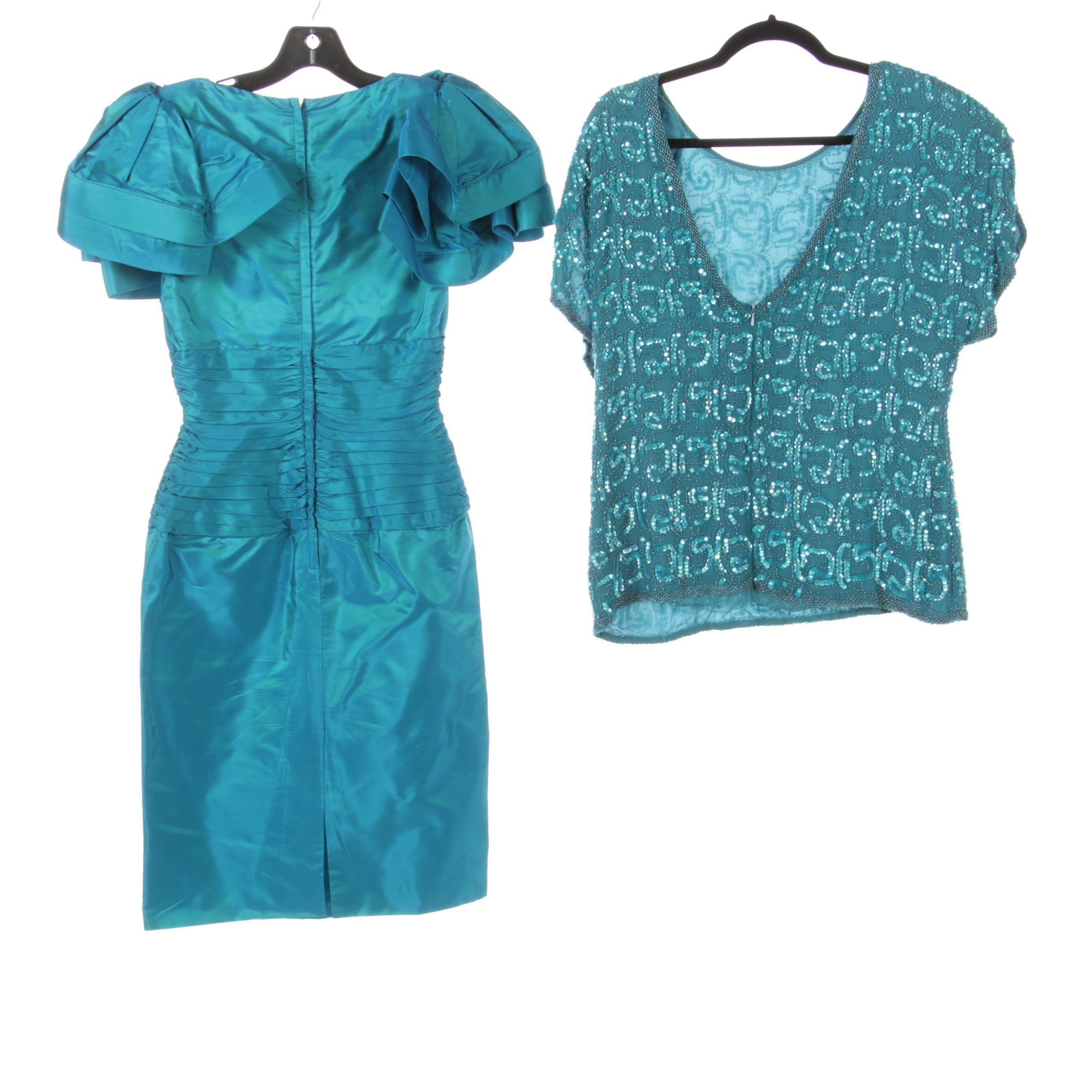 Tadashi, Oleg Cassini and Other Teal Blue Occasion Dress and Blouses