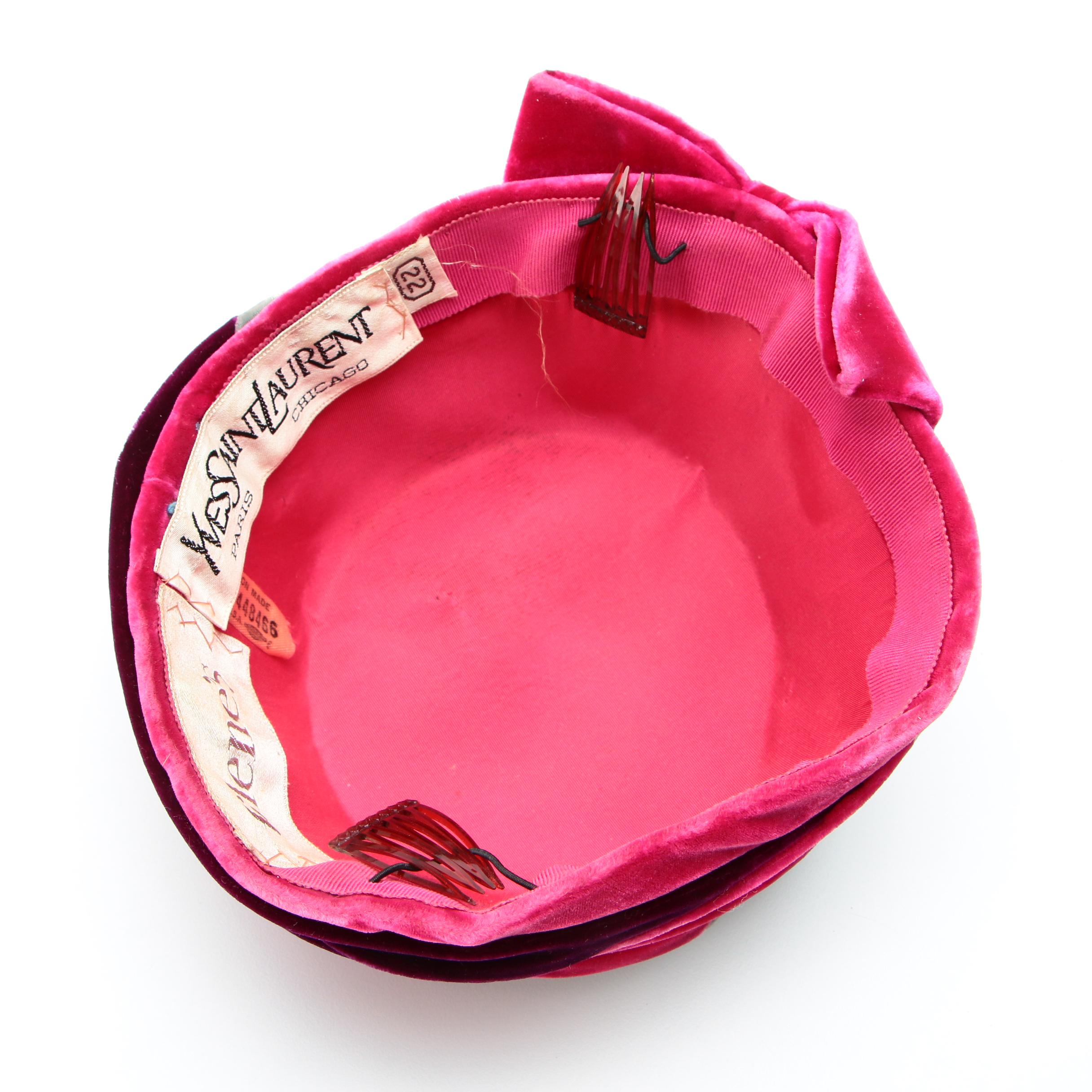 Yves Saint Laurent Tricolor Velveteen Hat from Filene's