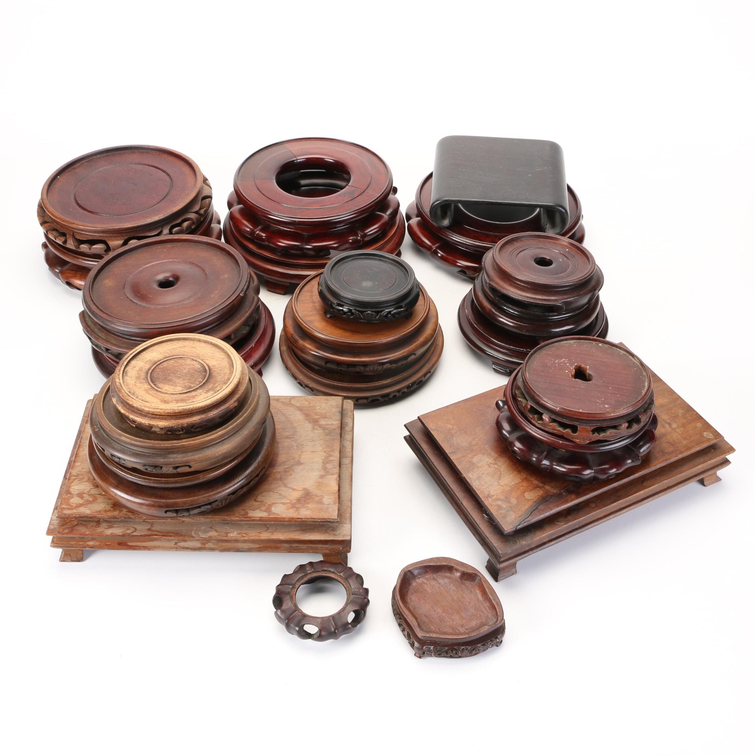 Japanese and Chinese Carved Wood Vase and Figurine Bases