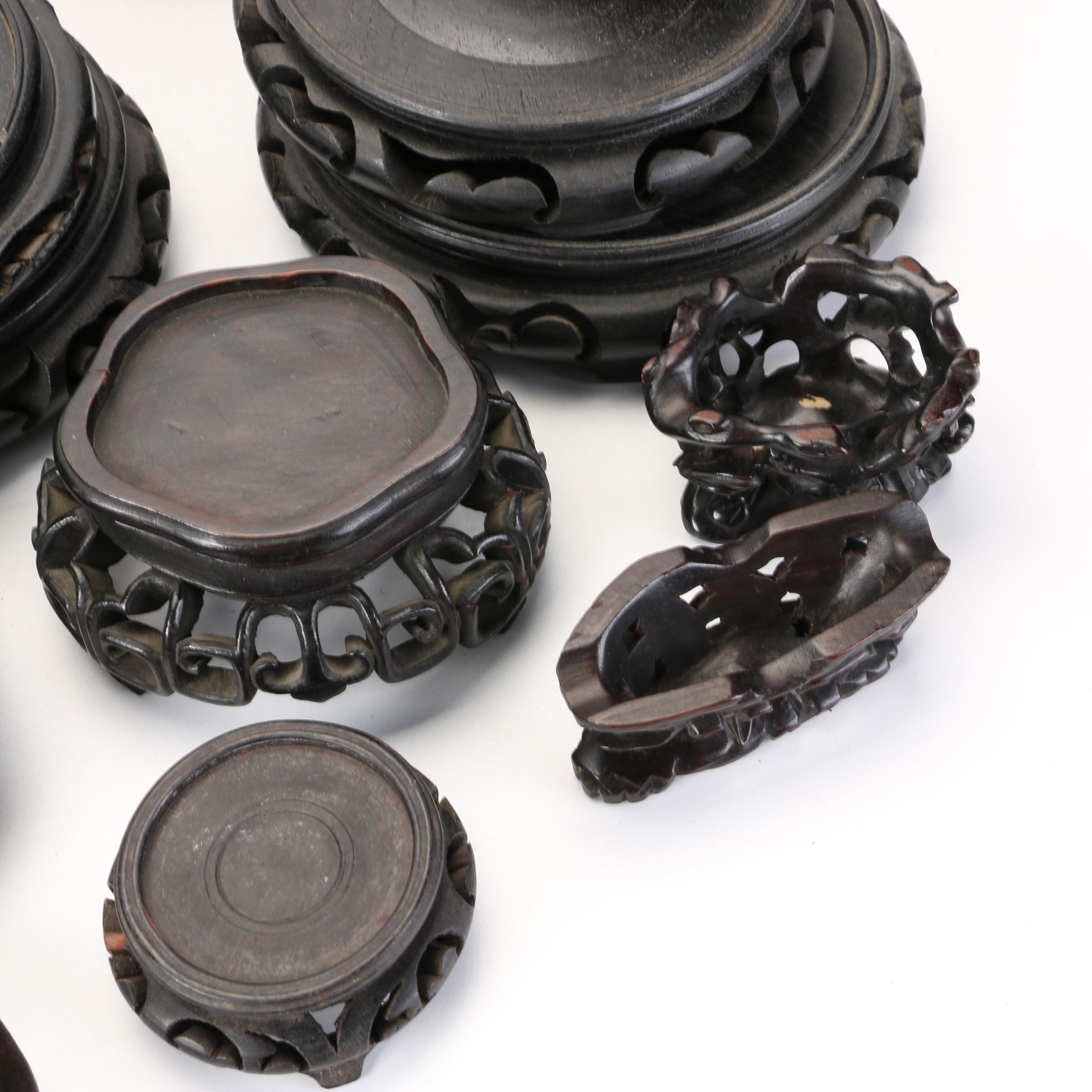 Chinese Carved Wood Vase and Figurine Stands