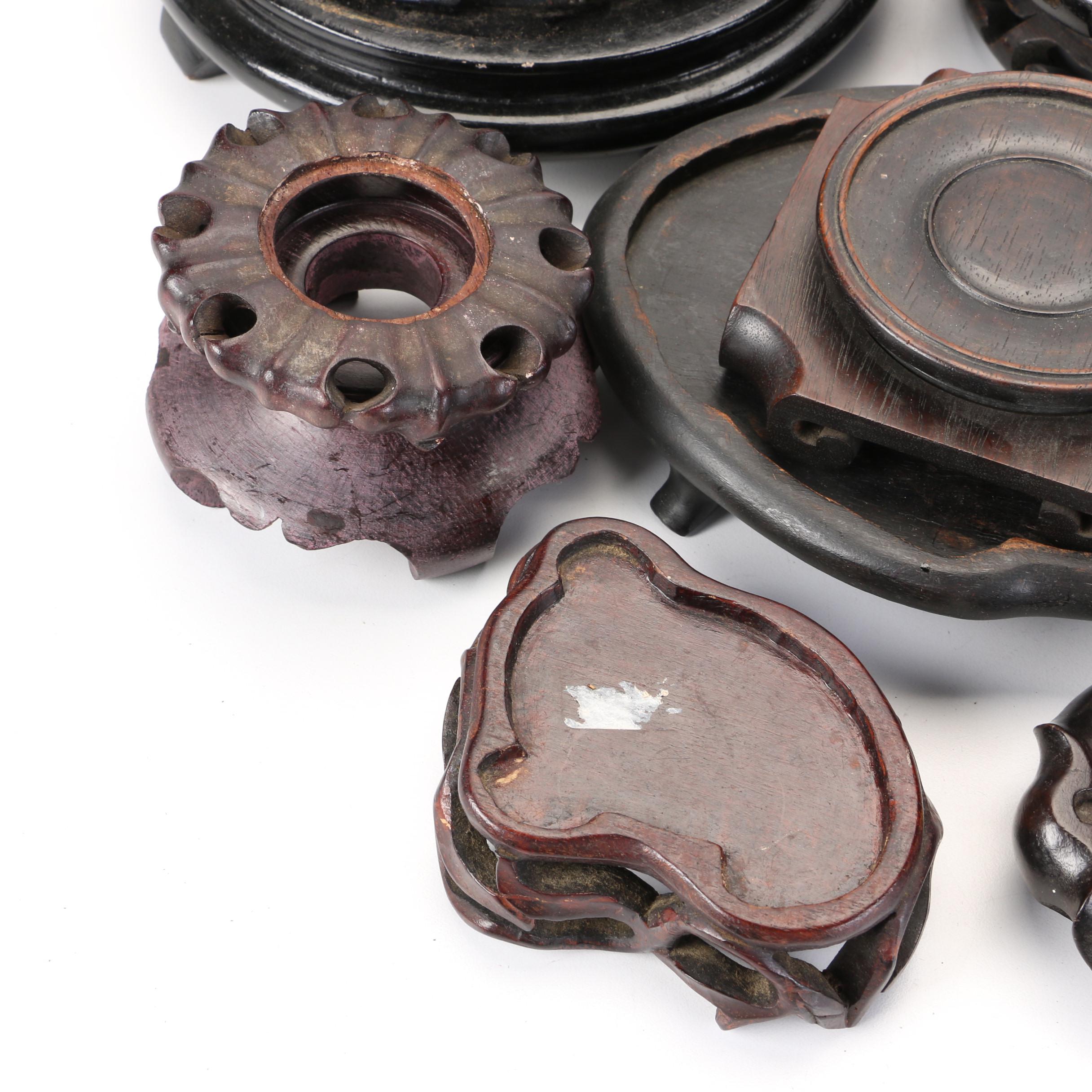 Chinese Carved Wood Vase and Figurine Stands