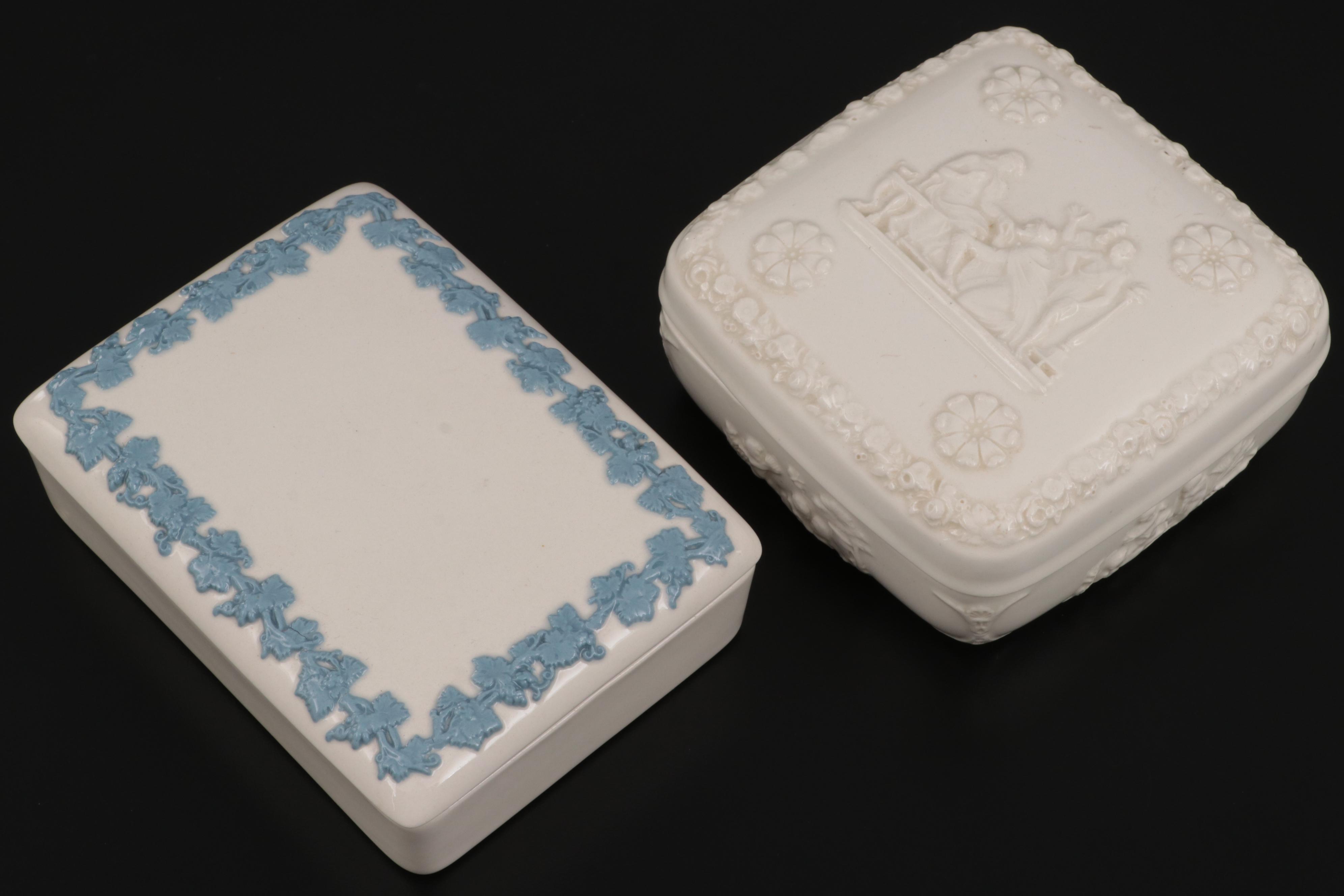 Wedgwood of Etruria & Barlaston Embossed Queensware Vase and Vanity Boxes