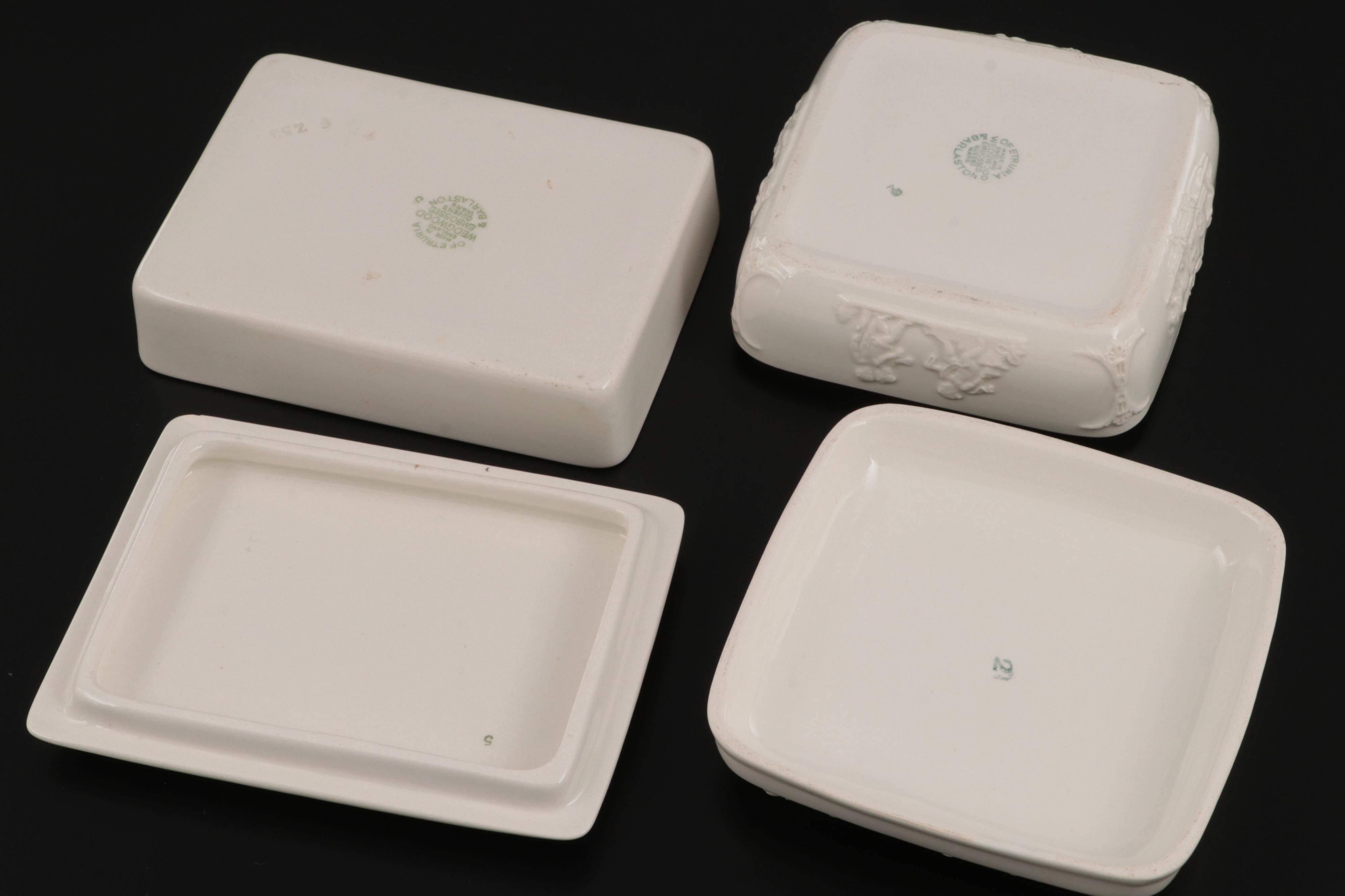 Wedgwood of Etruria & Barlaston Embossed Queensware Vase and Vanity Boxes