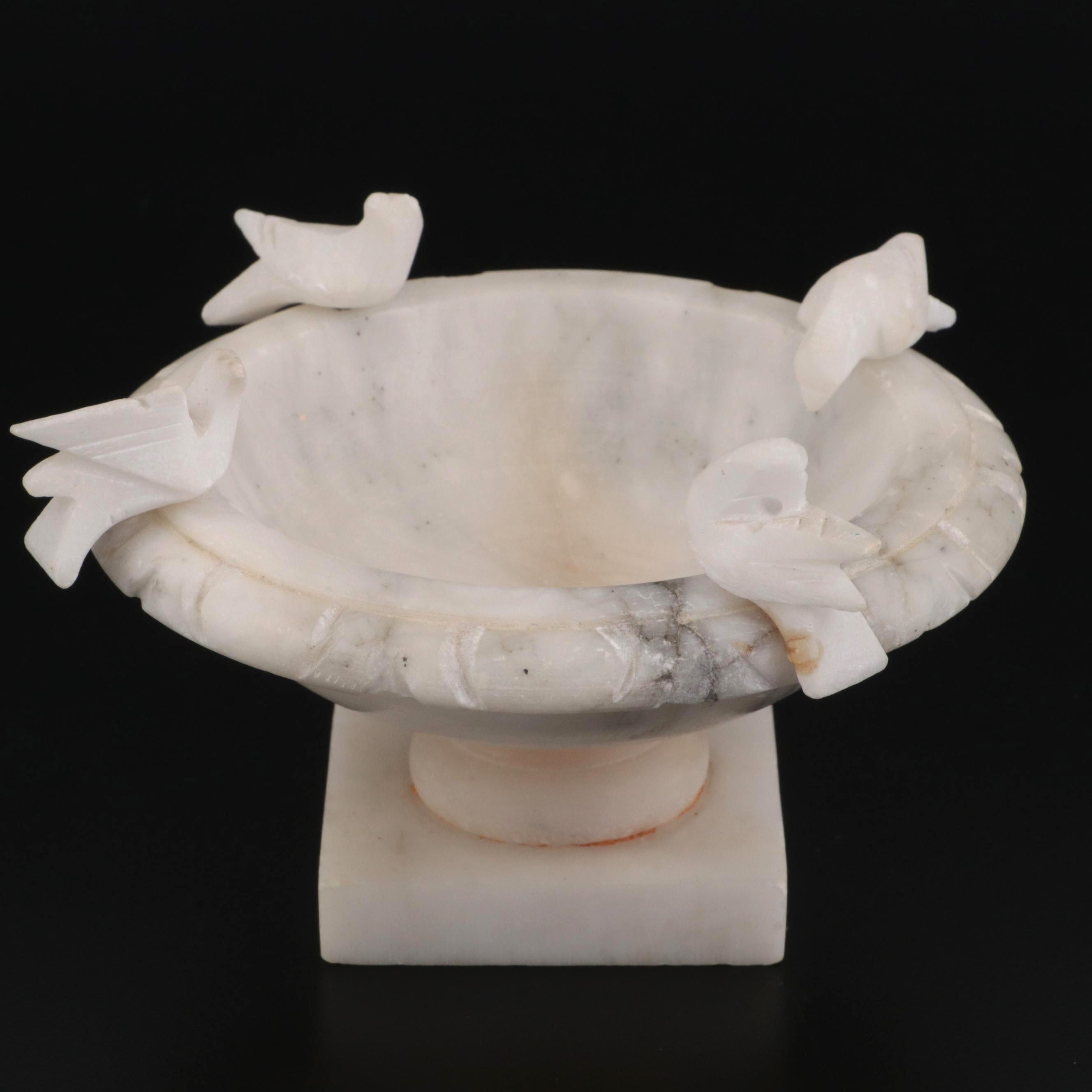 Neoclassical Style Carved Marble Tabletop Bird Bath Bowl