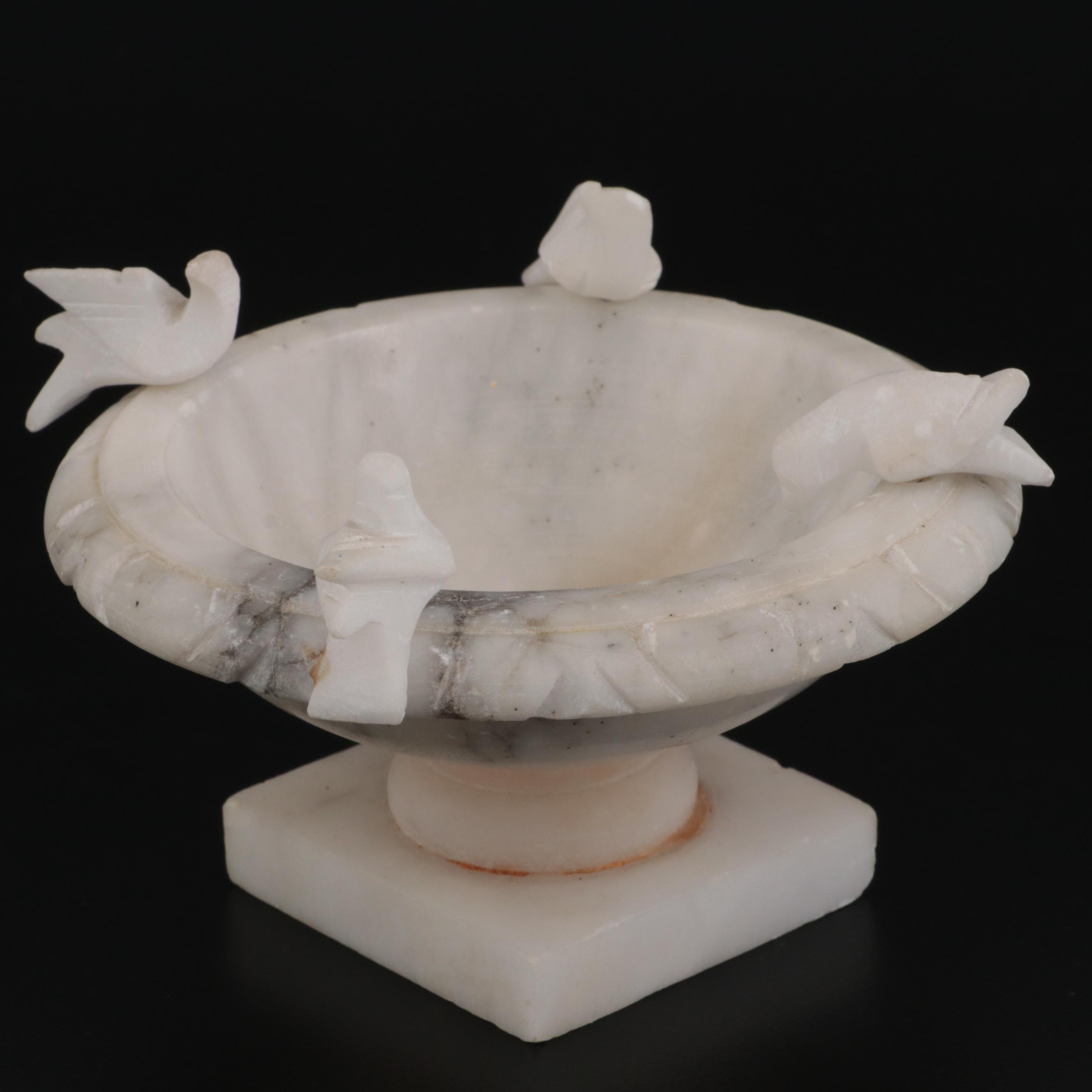Neoclassical Style Carved Marble Tabletop Bird Bath Bowl