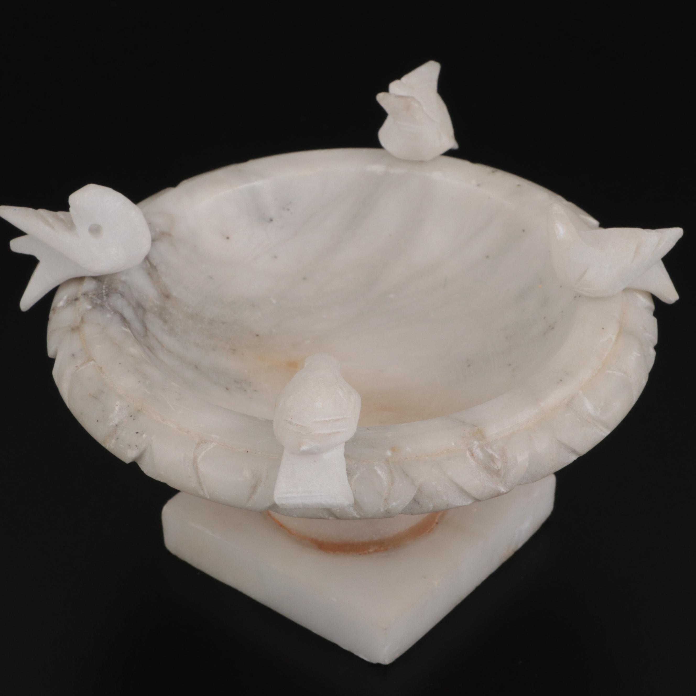 Neoclassical Style Carved Marble Tabletop Bird Bath Bowl