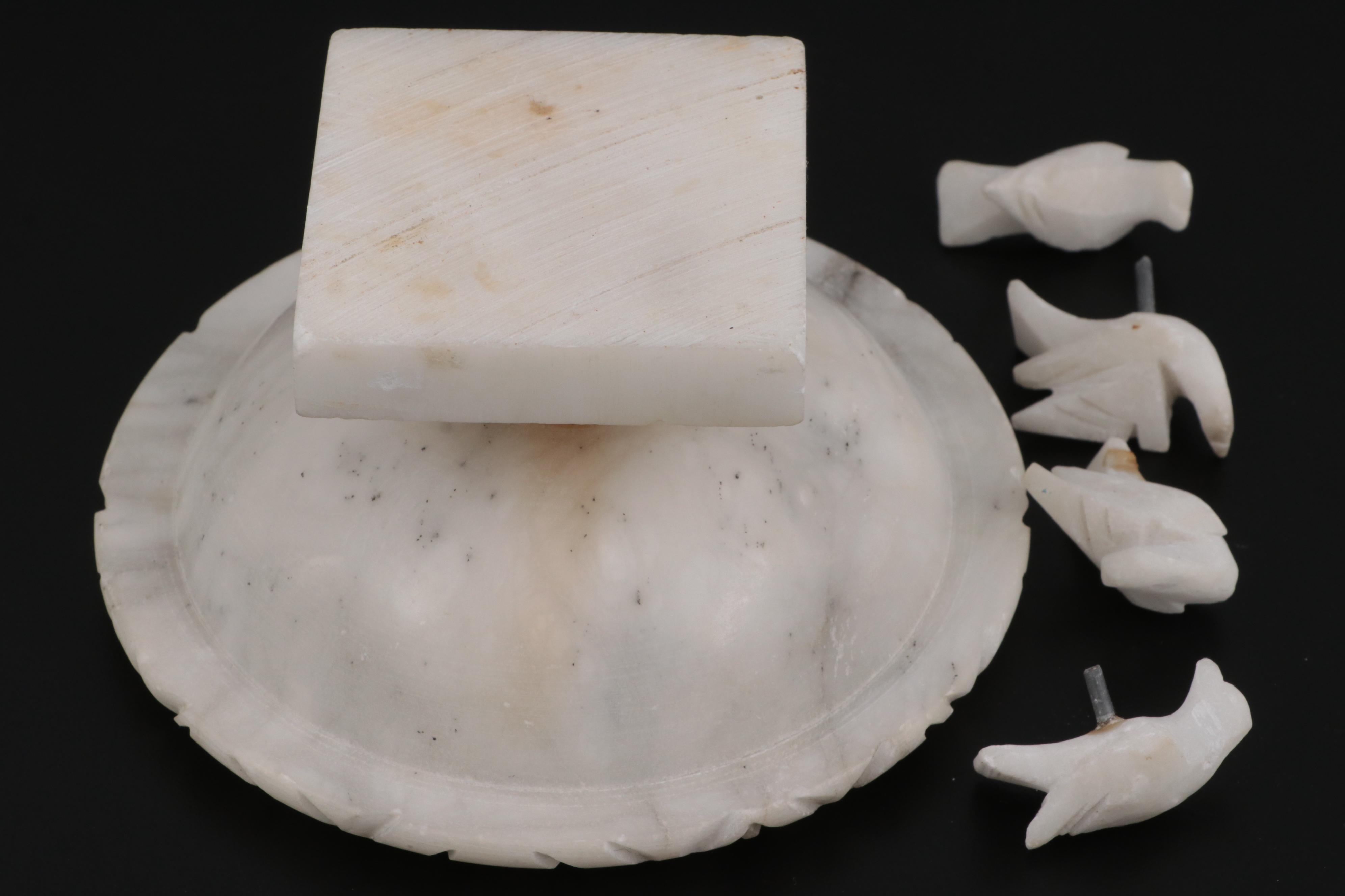 Neoclassical Style Carved Marble Tabletop Bird Bath Bowl