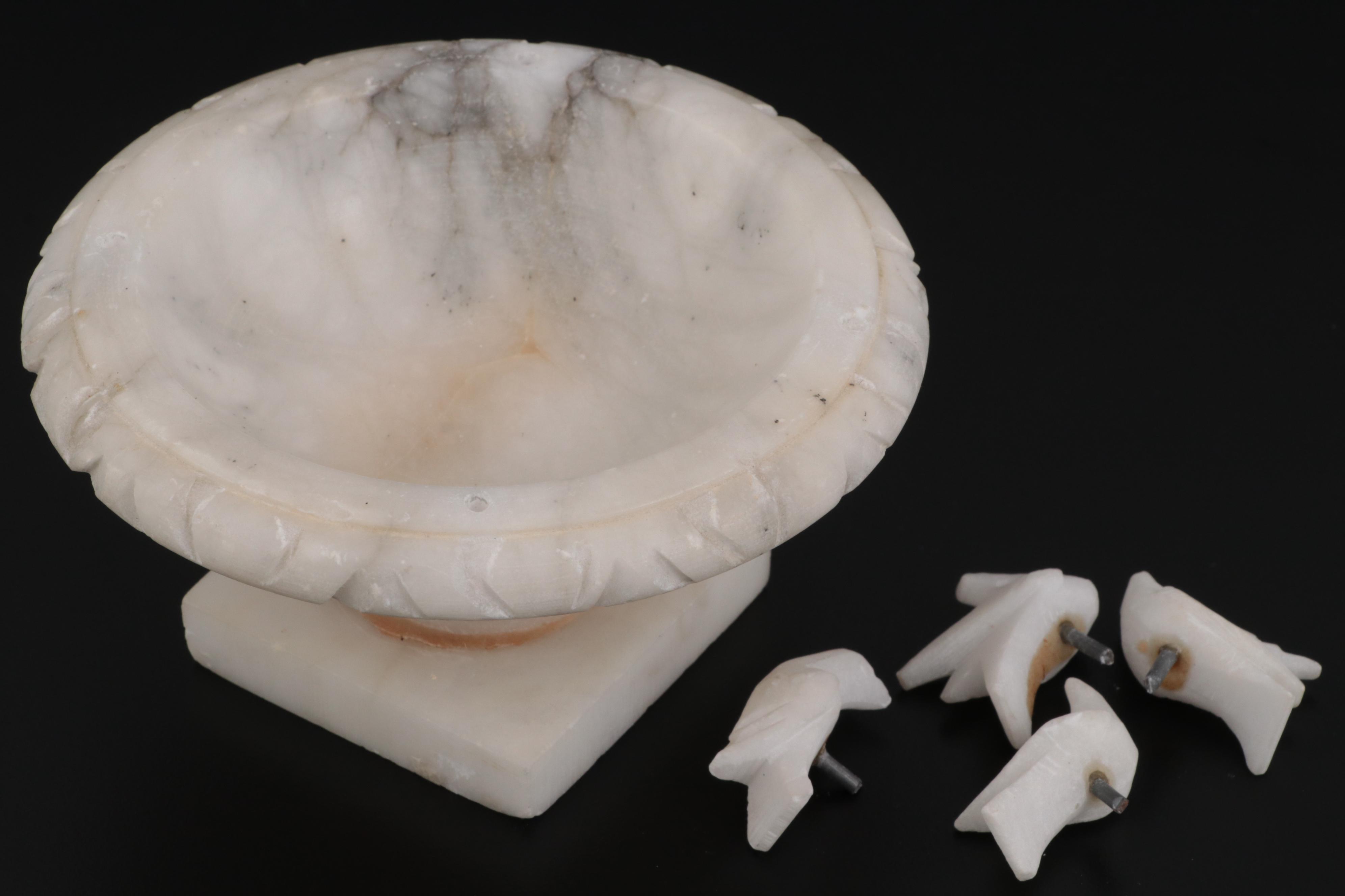 Neoclassical Style Carved Marble Tabletop Bird Bath Bowl