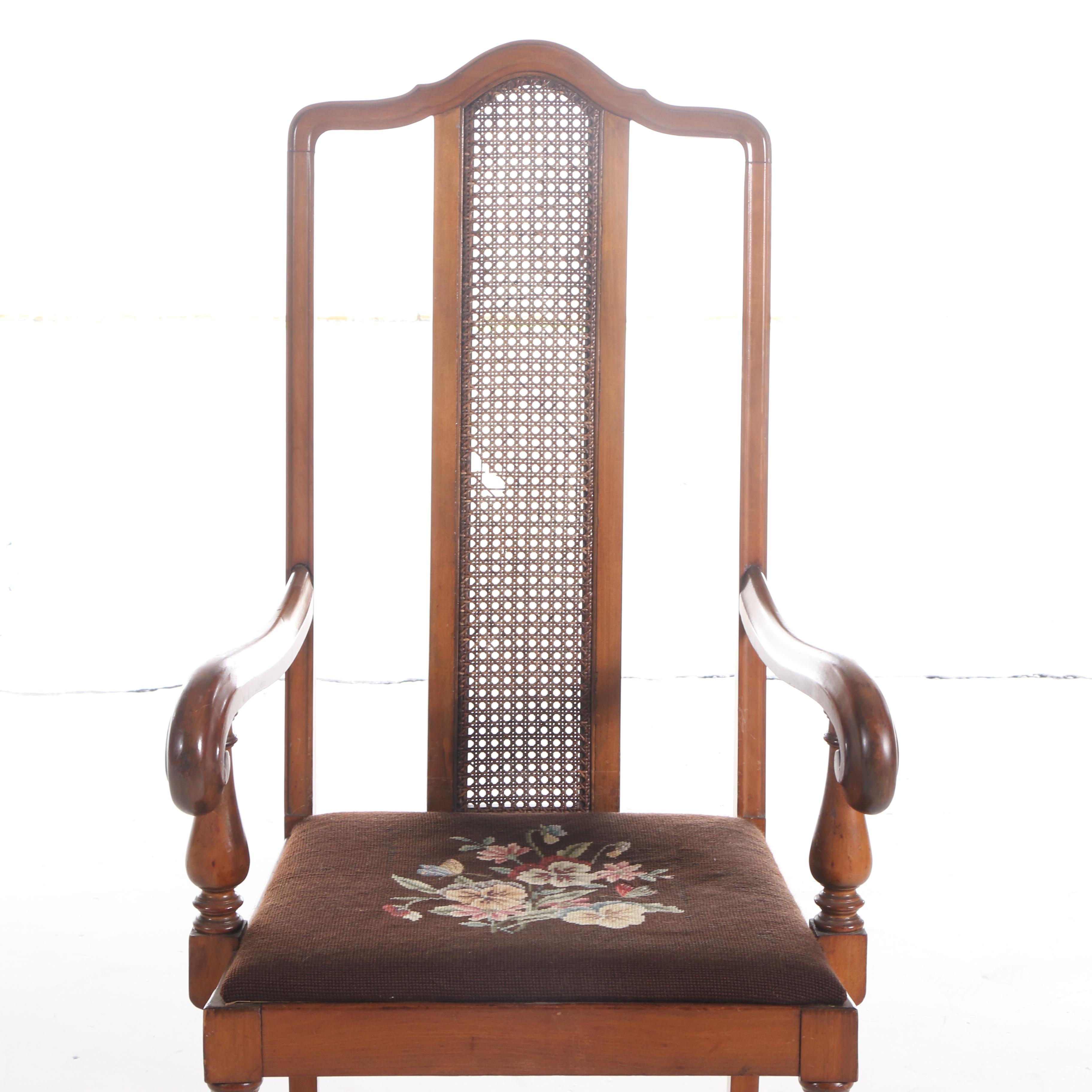 Five Jacobean Revival Walnut Dining Chairs with Needlepoint-Upholstered Seats