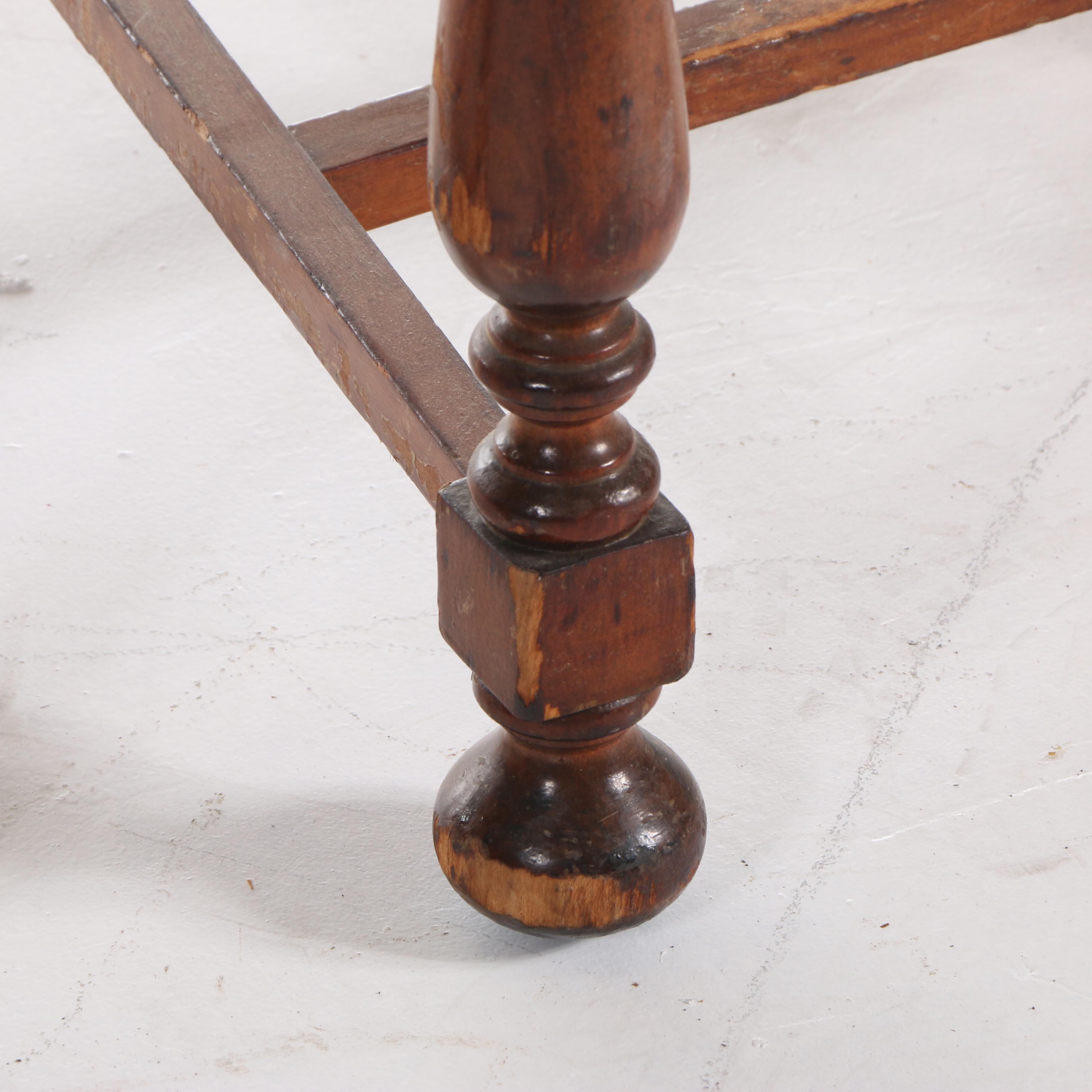 Five Jacobean Revival Walnut Dining Chairs with Needlepoint-Upholstered Seats