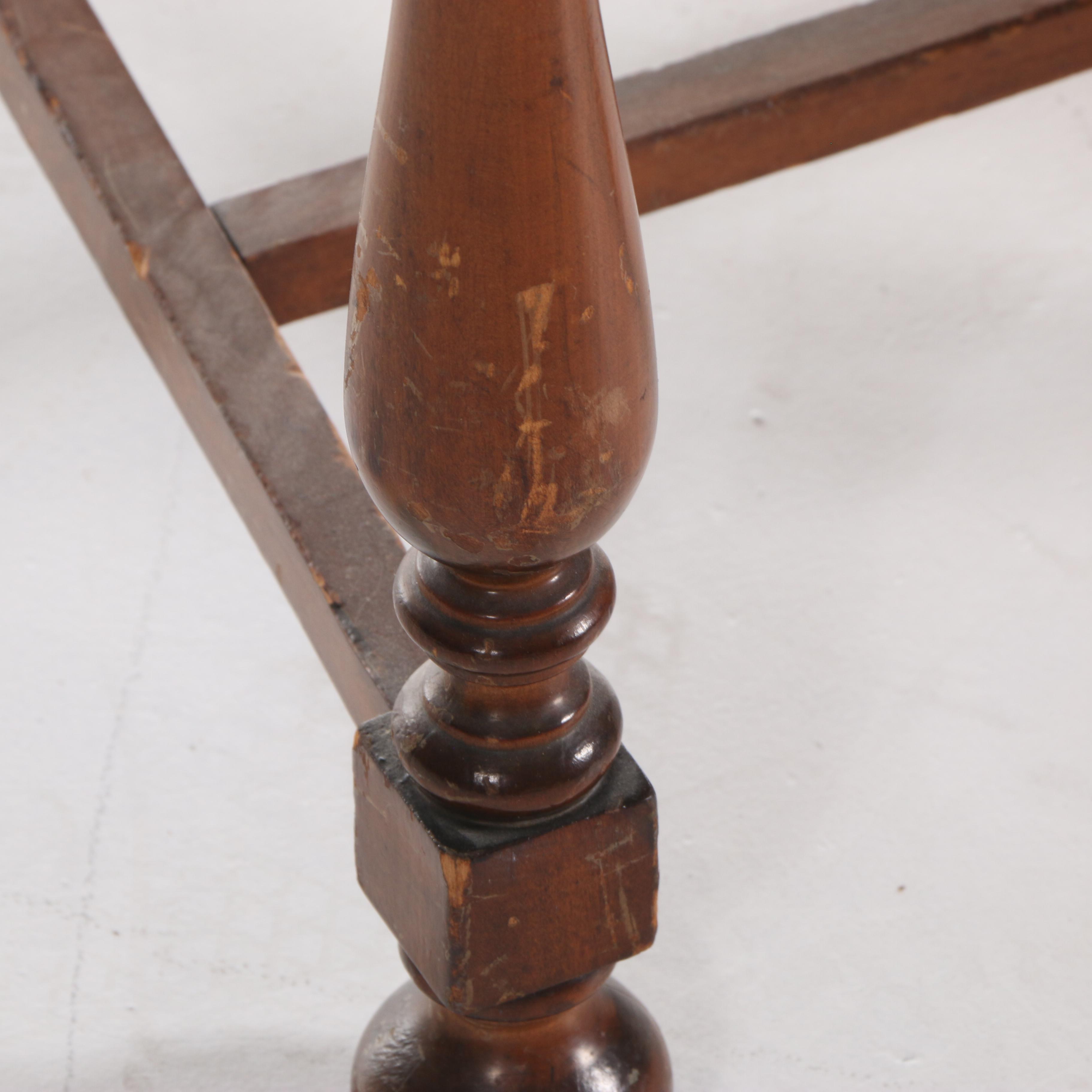 Five Jacobean Revival Walnut Dining Chairs with Needlepoint-Upholstered Seats