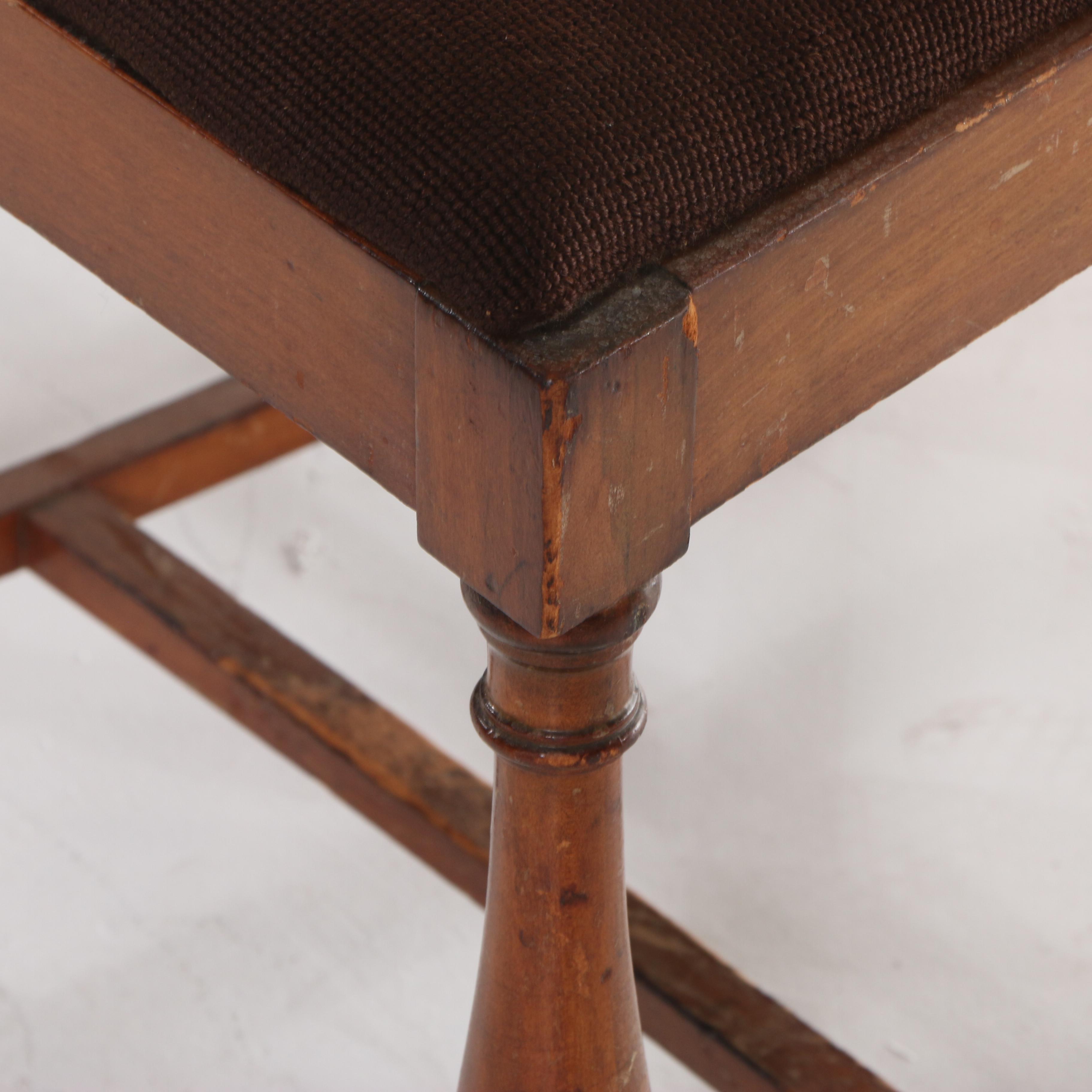 Five Jacobean Revival Walnut Dining Chairs with Needlepoint-Upholstered Seats