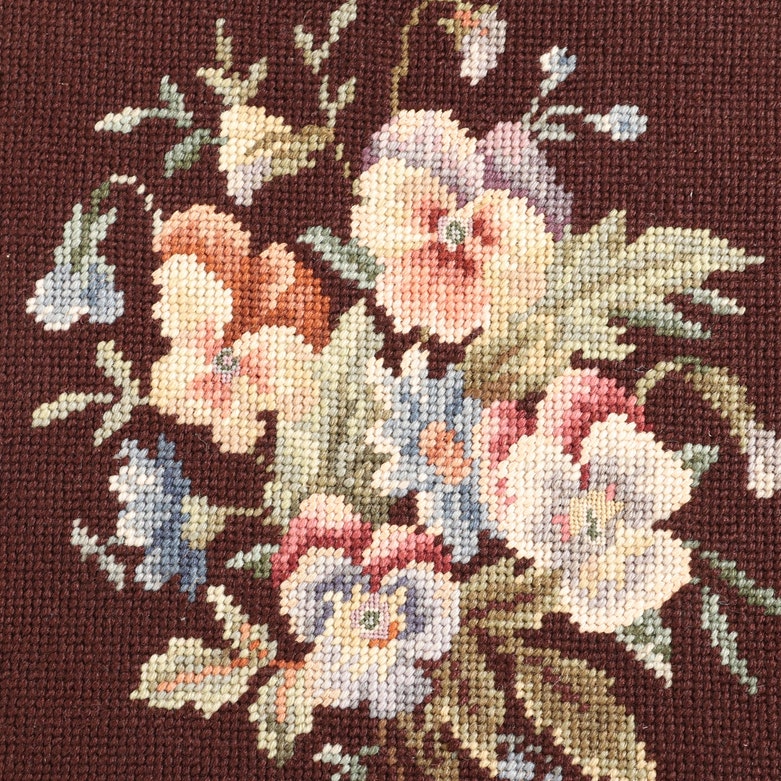 Five Jacobean Revival Walnut Dining Chairs with Needlepoint-Upholstered Seats