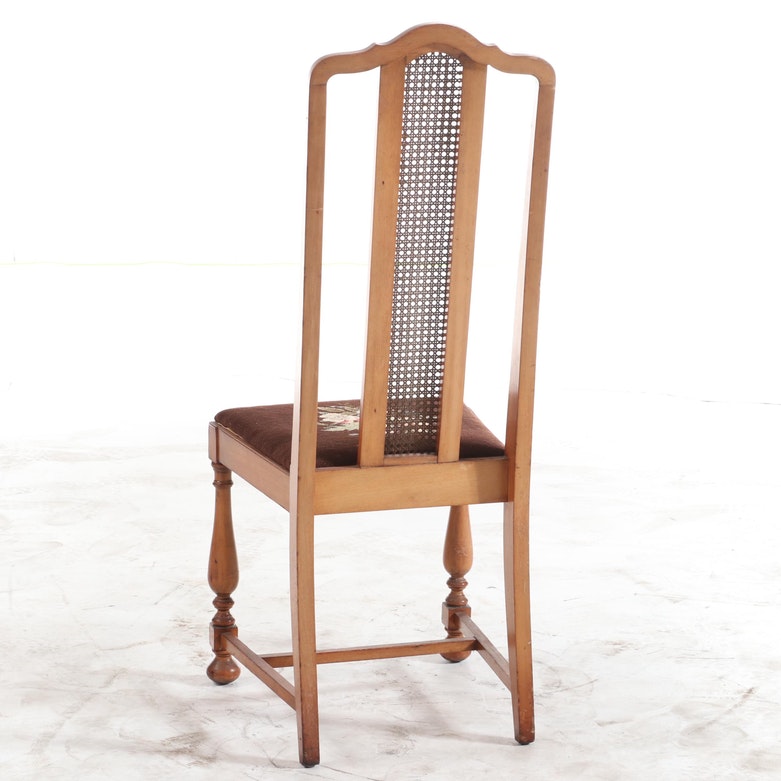 Five Jacobean Revival Walnut Dining Chairs with Needlepoint-Upholstered Seats