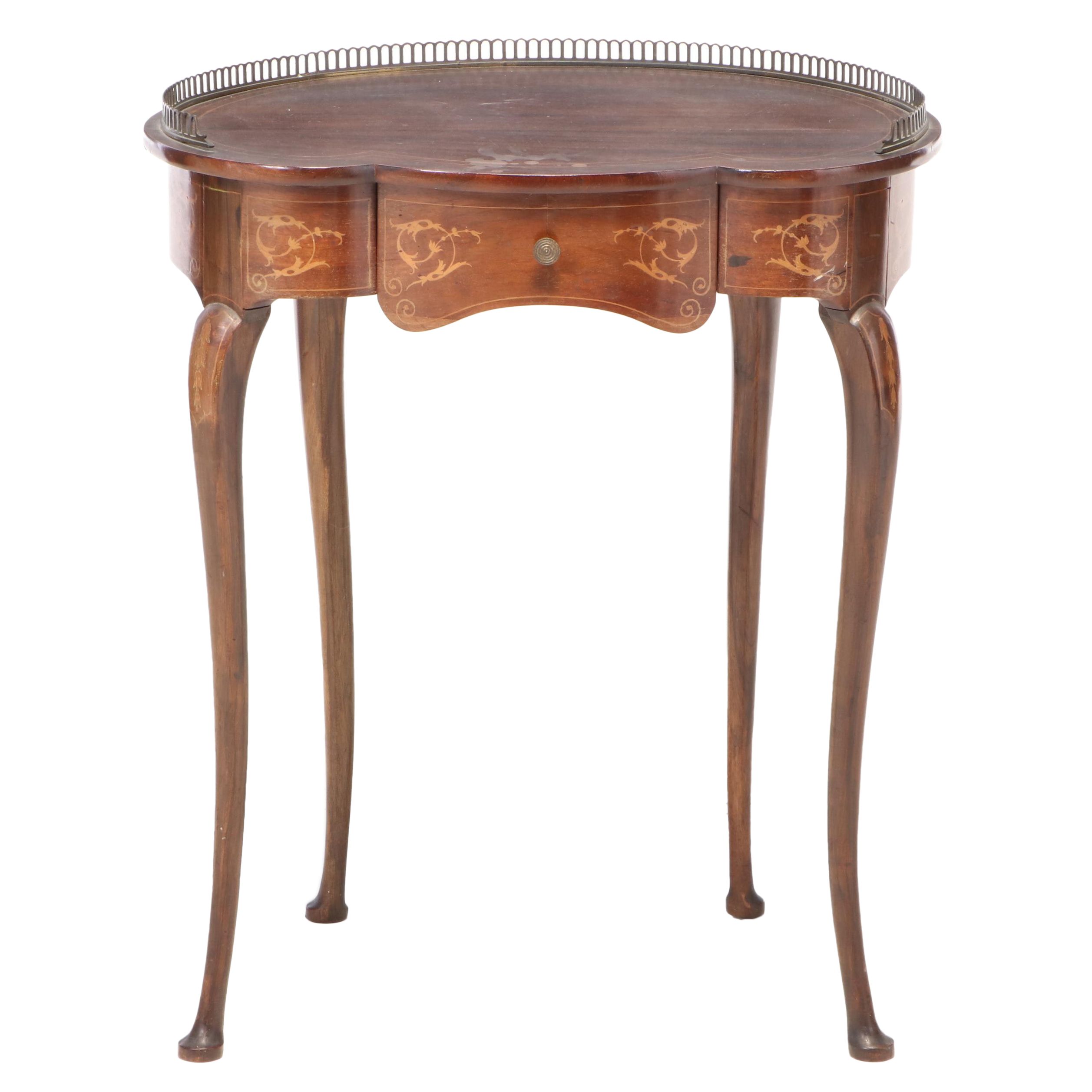 Queen Anne Style Mahogany and Marquetry Side Table, 20th Century