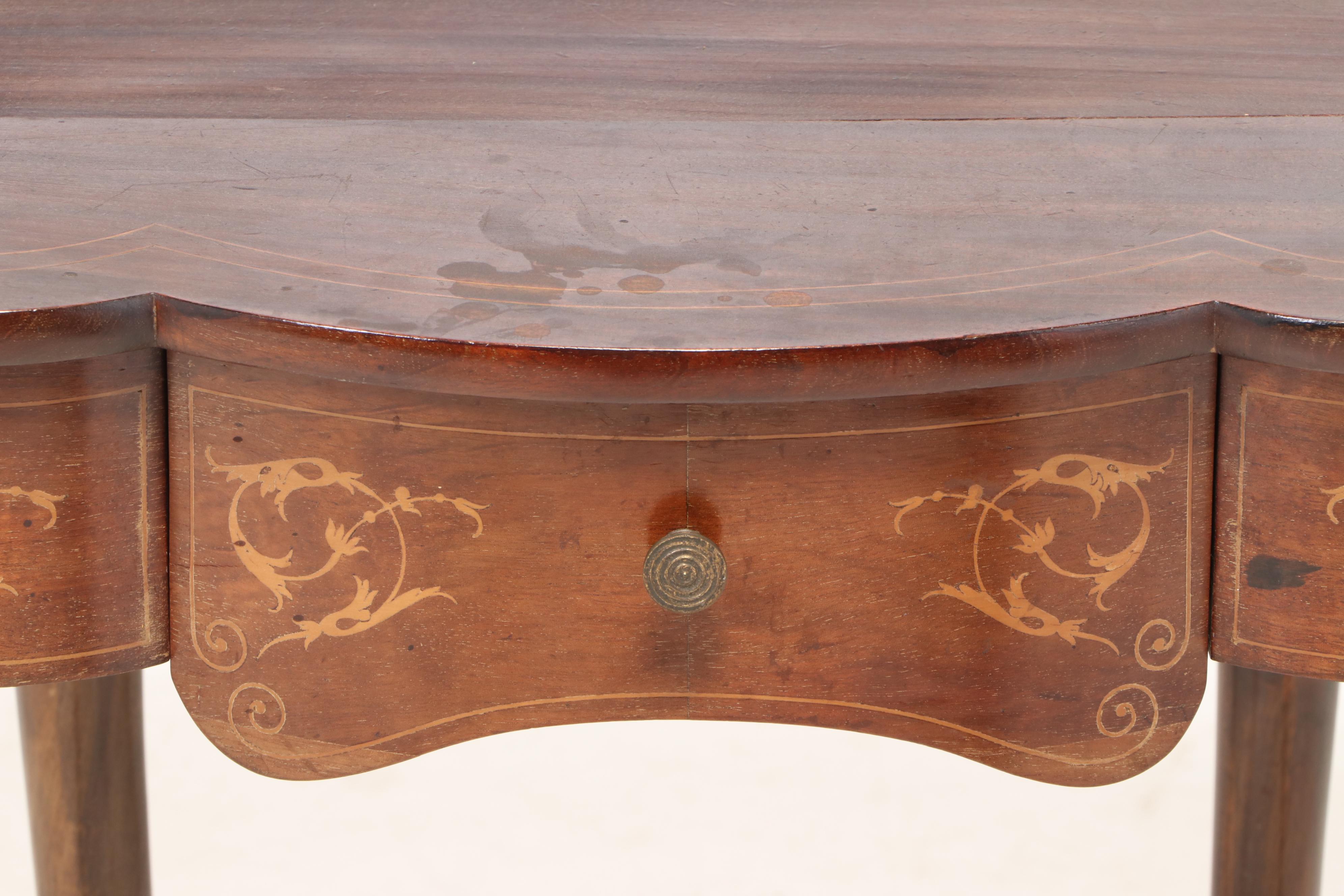 Queen Anne Style Mahogany and Marquetry Side Table, 20th Century