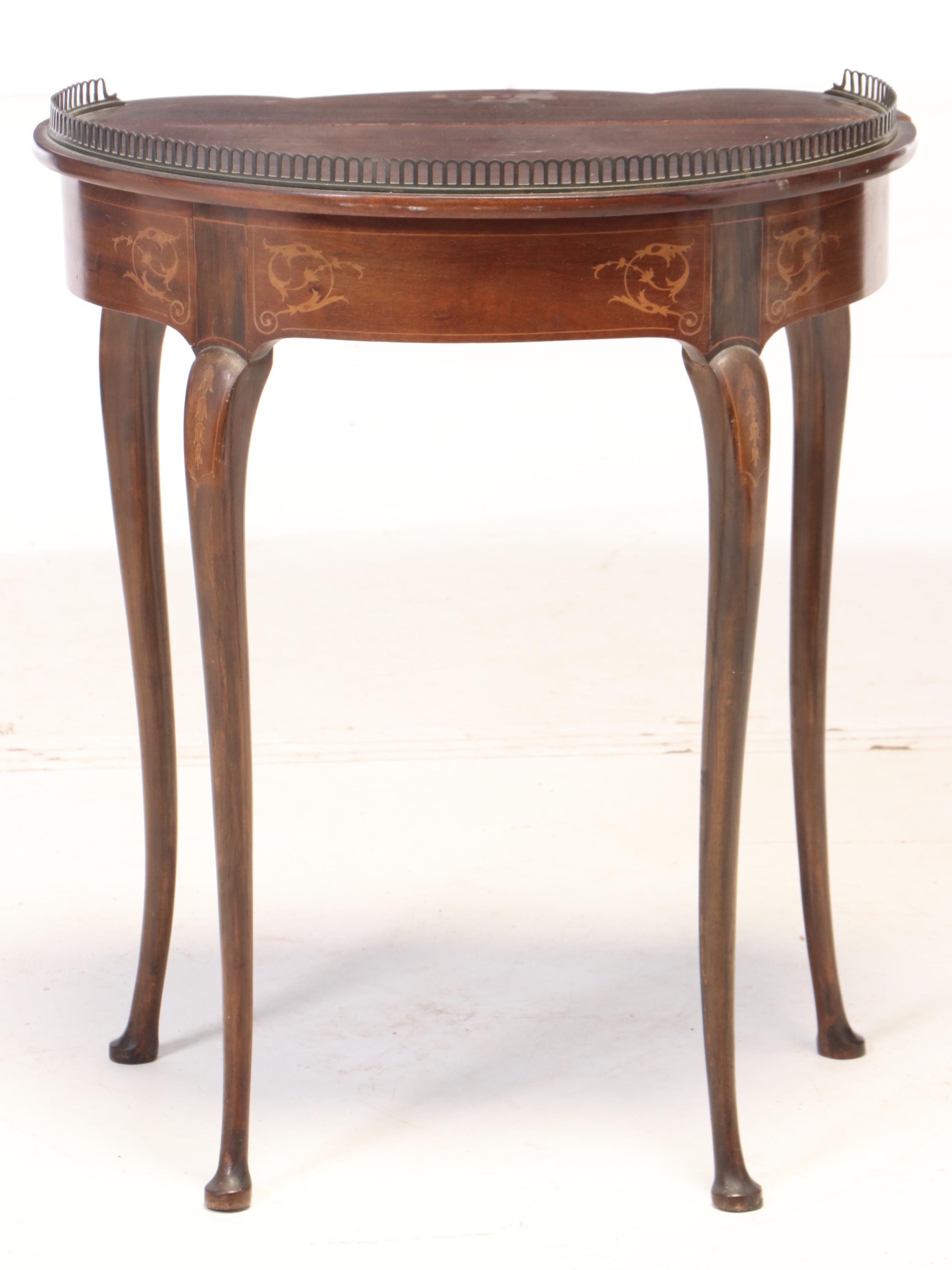 Queen Anne Style Mahogany and Marquetry Side Table, 20th Century
