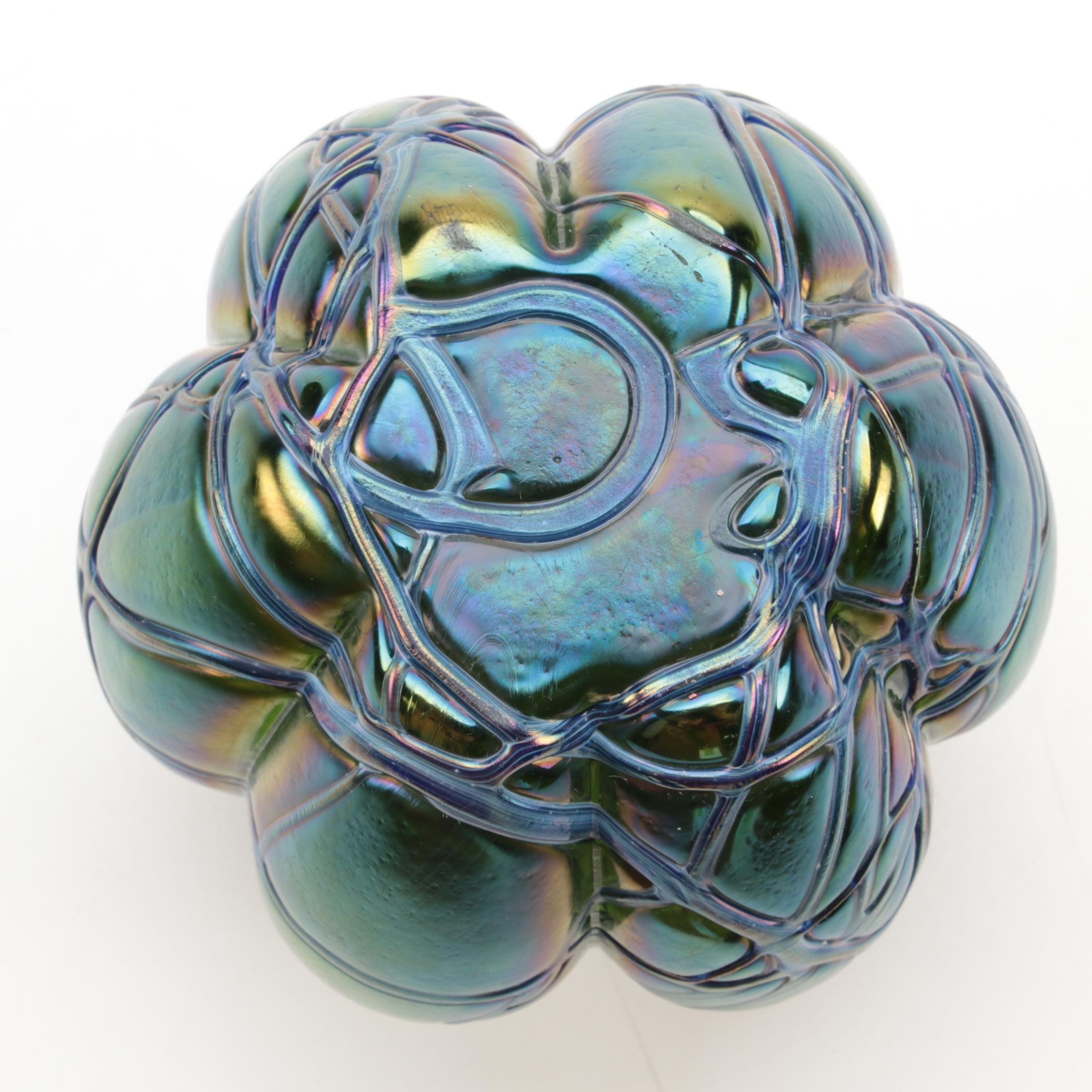 Gebruder Heubach Iridescent Porcelain and  Kralik Style Trailing Glass Vases