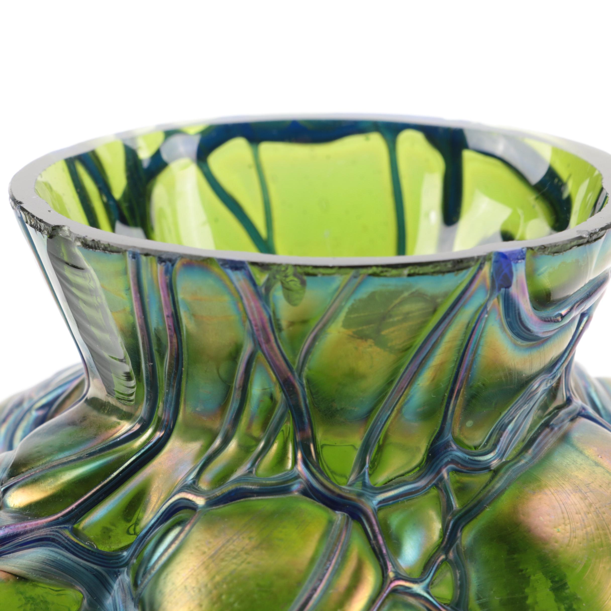 Gebruder Heubach Iridescent Porcelain and  Kralik Style Trailing Glass Vases