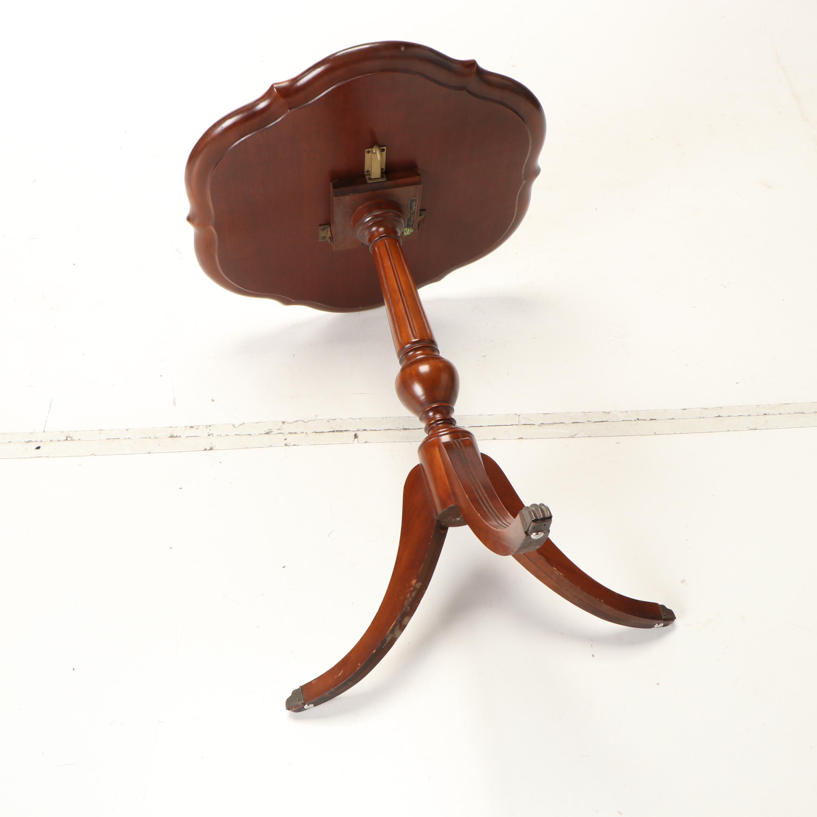 Imperial Duncan Phyfe Style Mahogany Piecrust Birdcage-Action Tripod Table