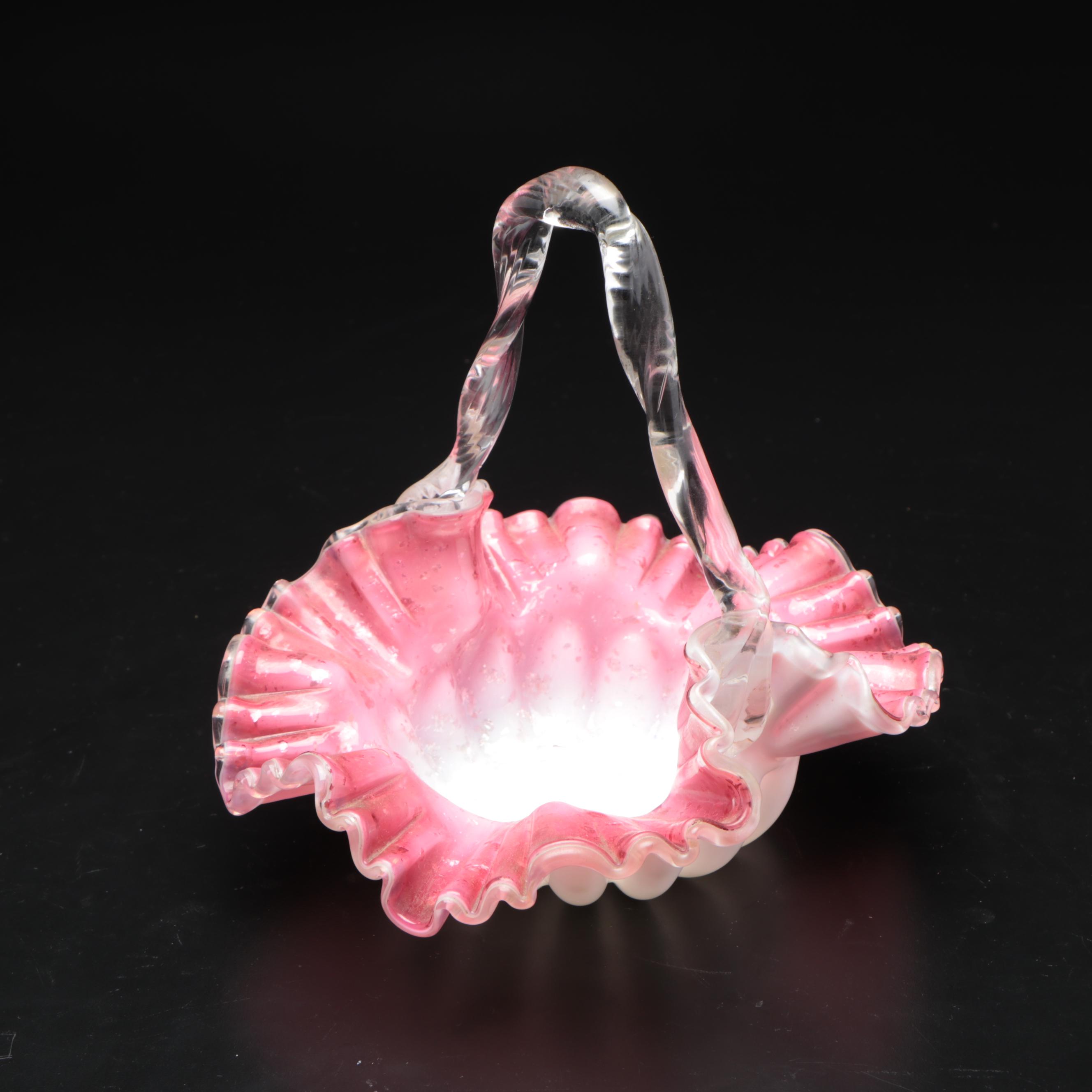 Ruffle Edge Colored Glass Candy Dish Baskets, Mid-20th Century