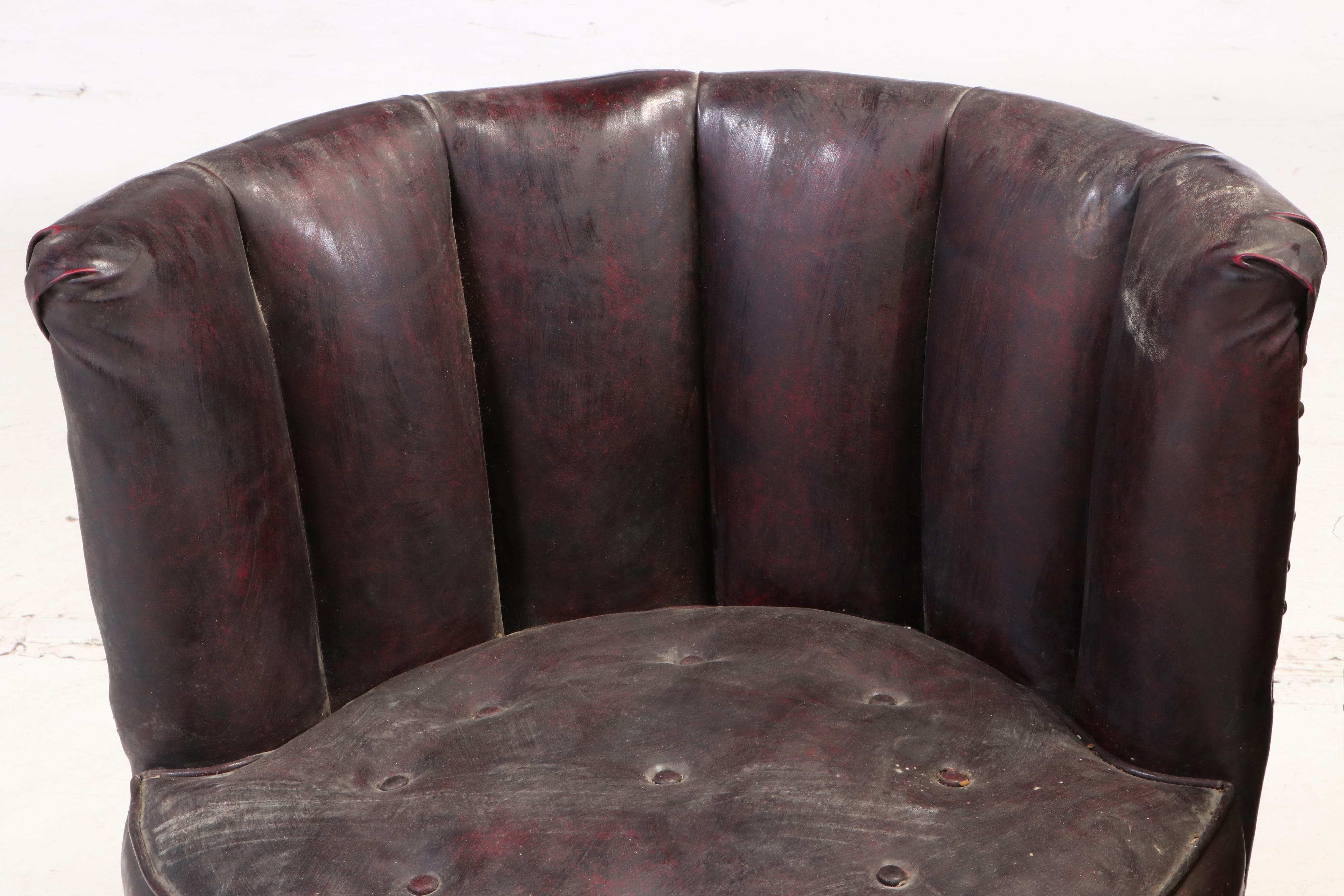 Whiskey Barrel Vinyl Upholstered Tub Chairs, Mid to Late 20th Century
