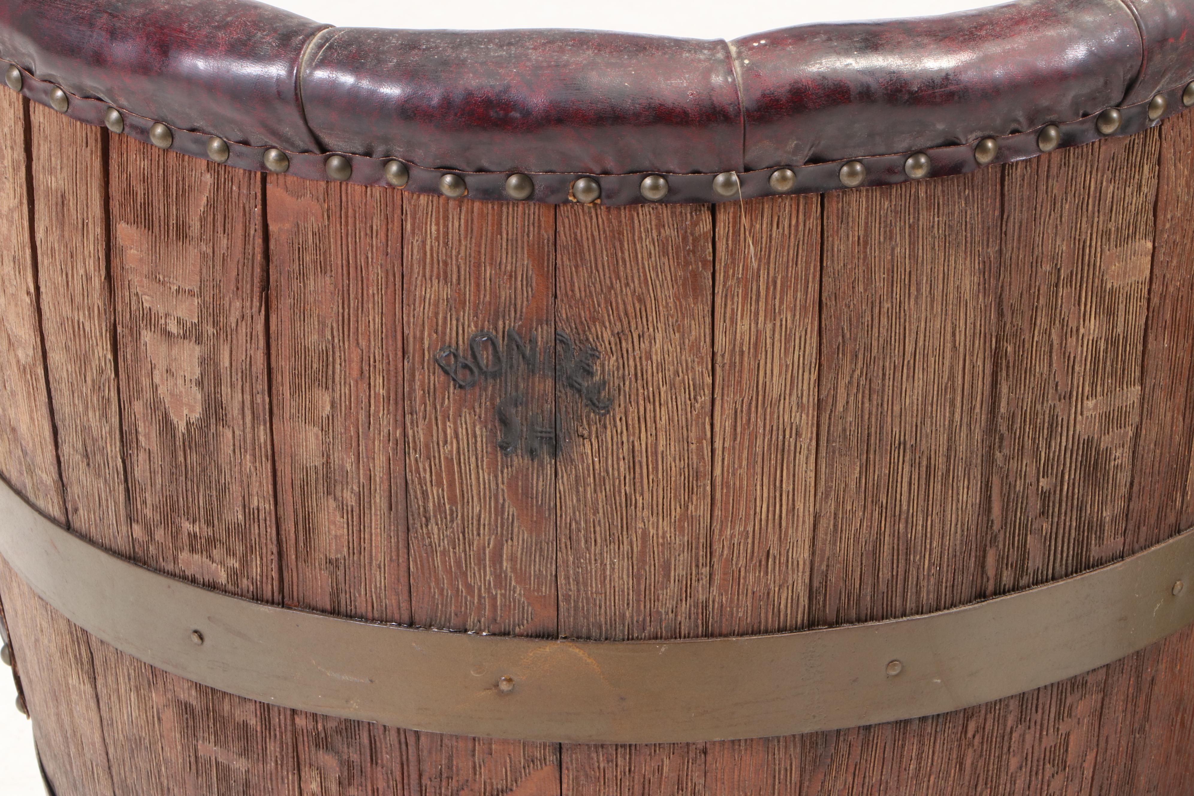 Whiskey Barrel Vinyl Upholstered Tub Chairs, Mid to Late 20th Century