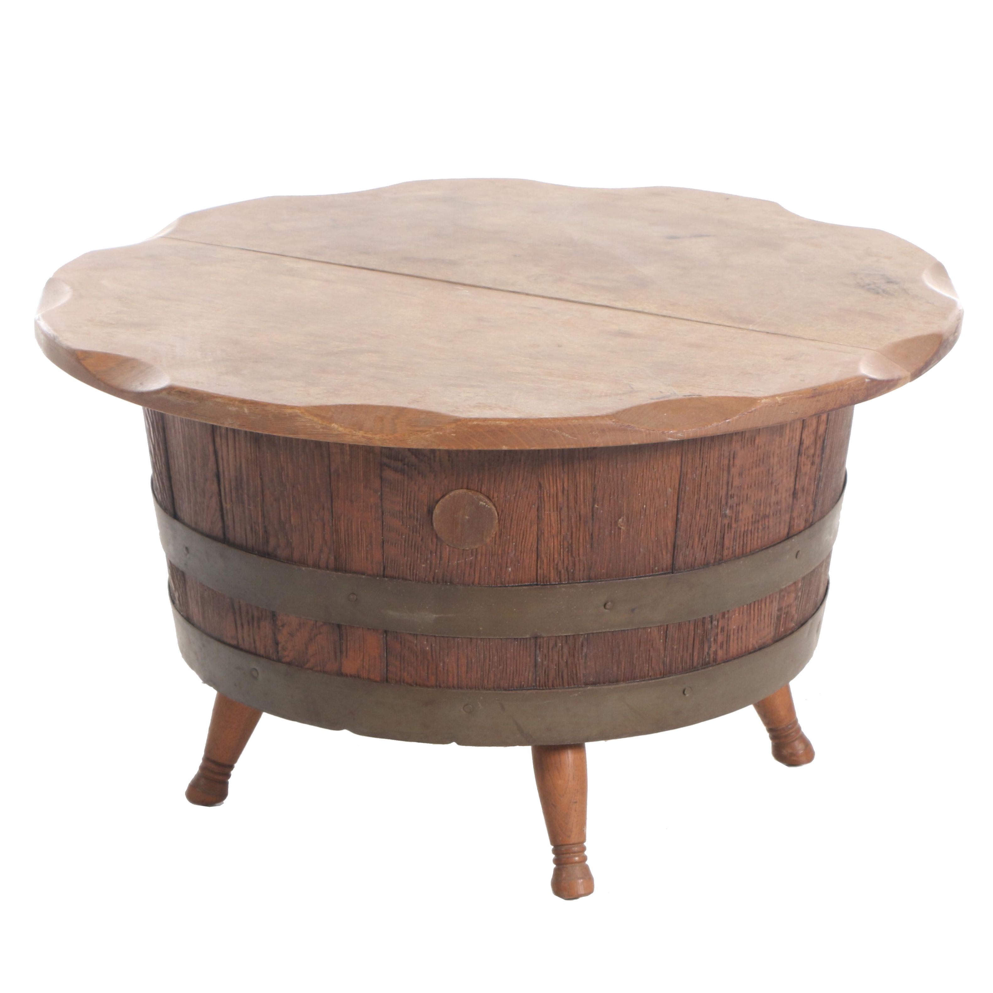 Oak Whiskey Barrel Storage Coffee Table, Mid-20th Century