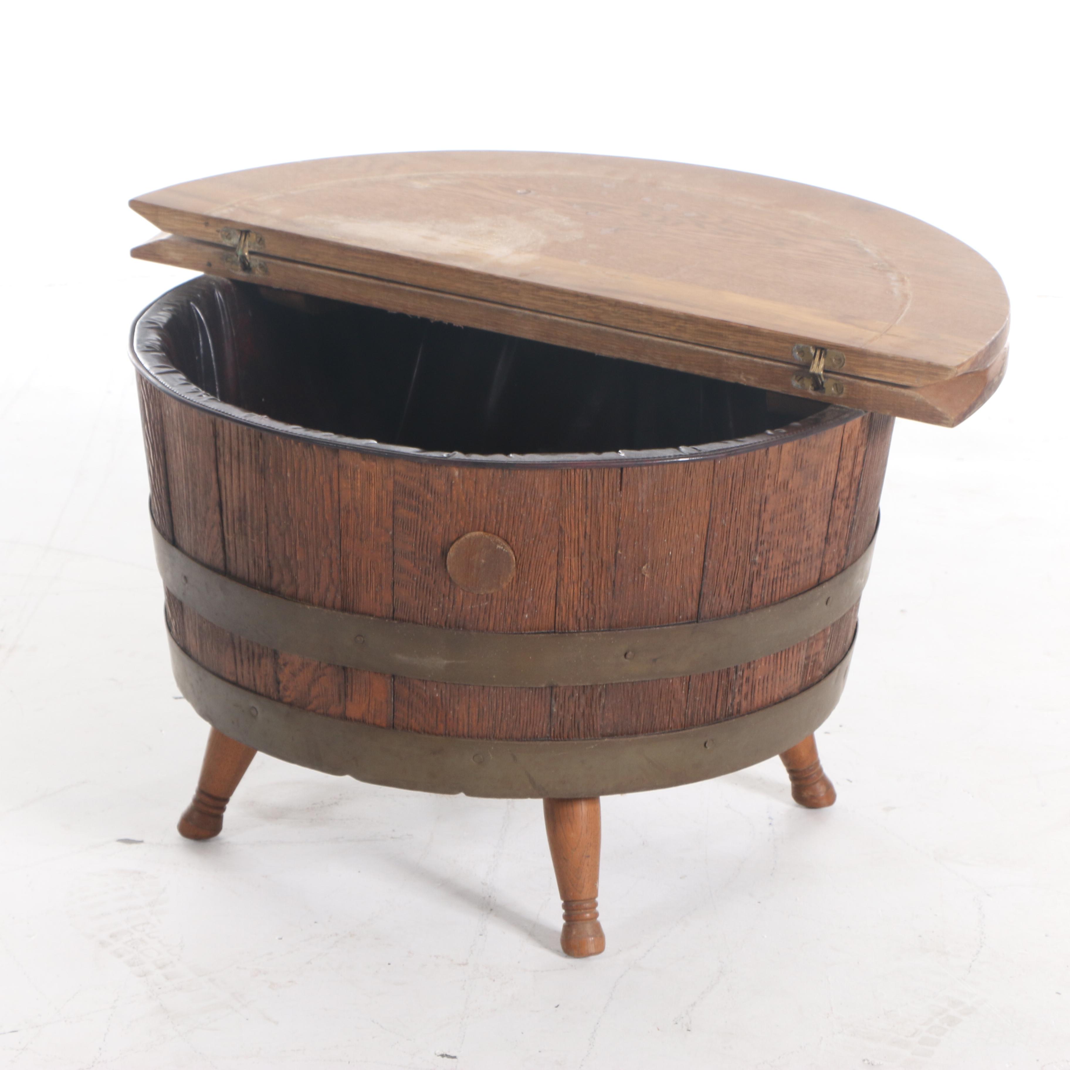 Oak Whiskey Barrel Storage Coffee Table, Mid-20th Century
