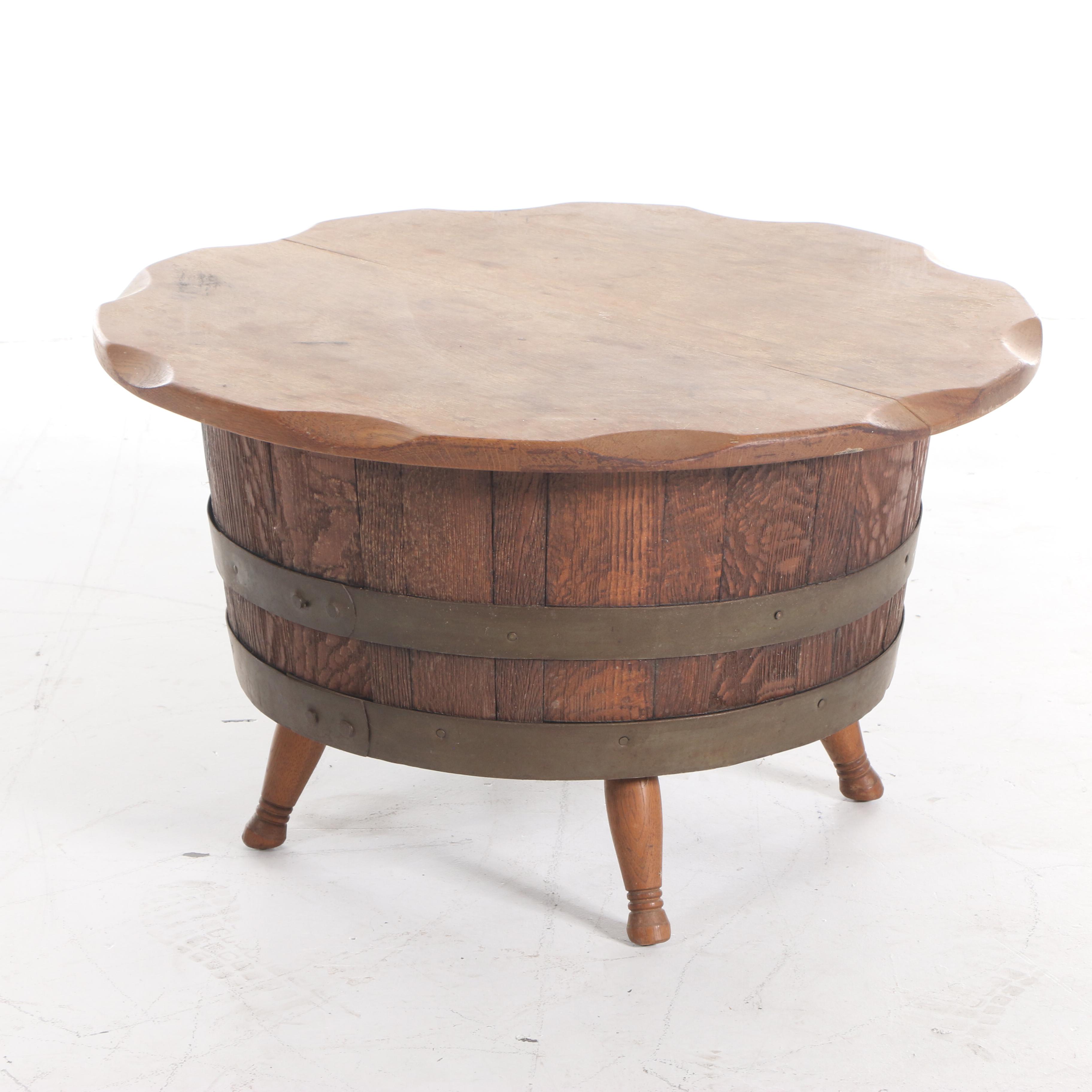 Oak Whiskey Barrel Storage Coffee Table, Mid-20th Century