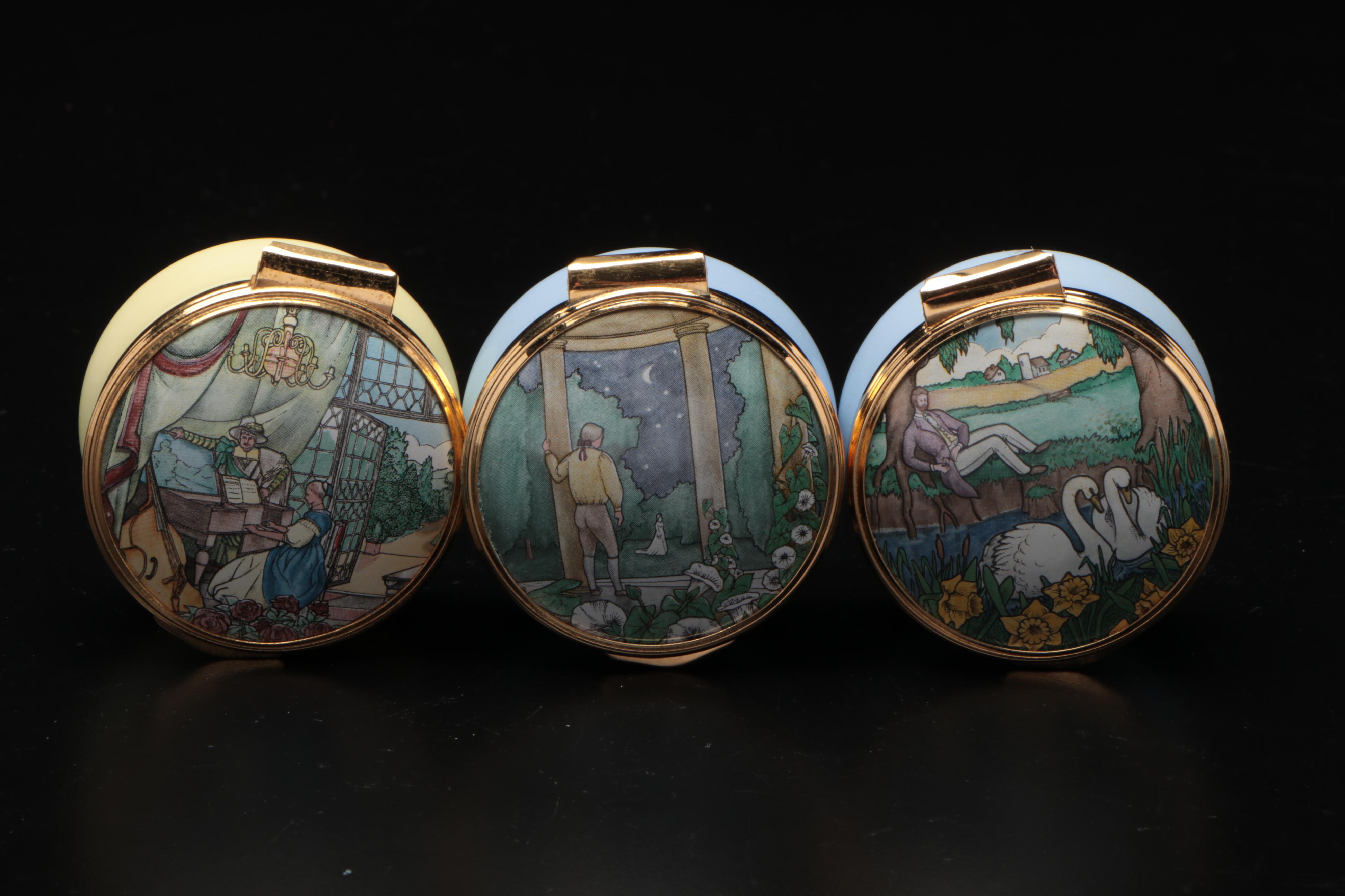 Franklin Mint "The Poetry of Love" Enameled Boxes, Late 20th Century