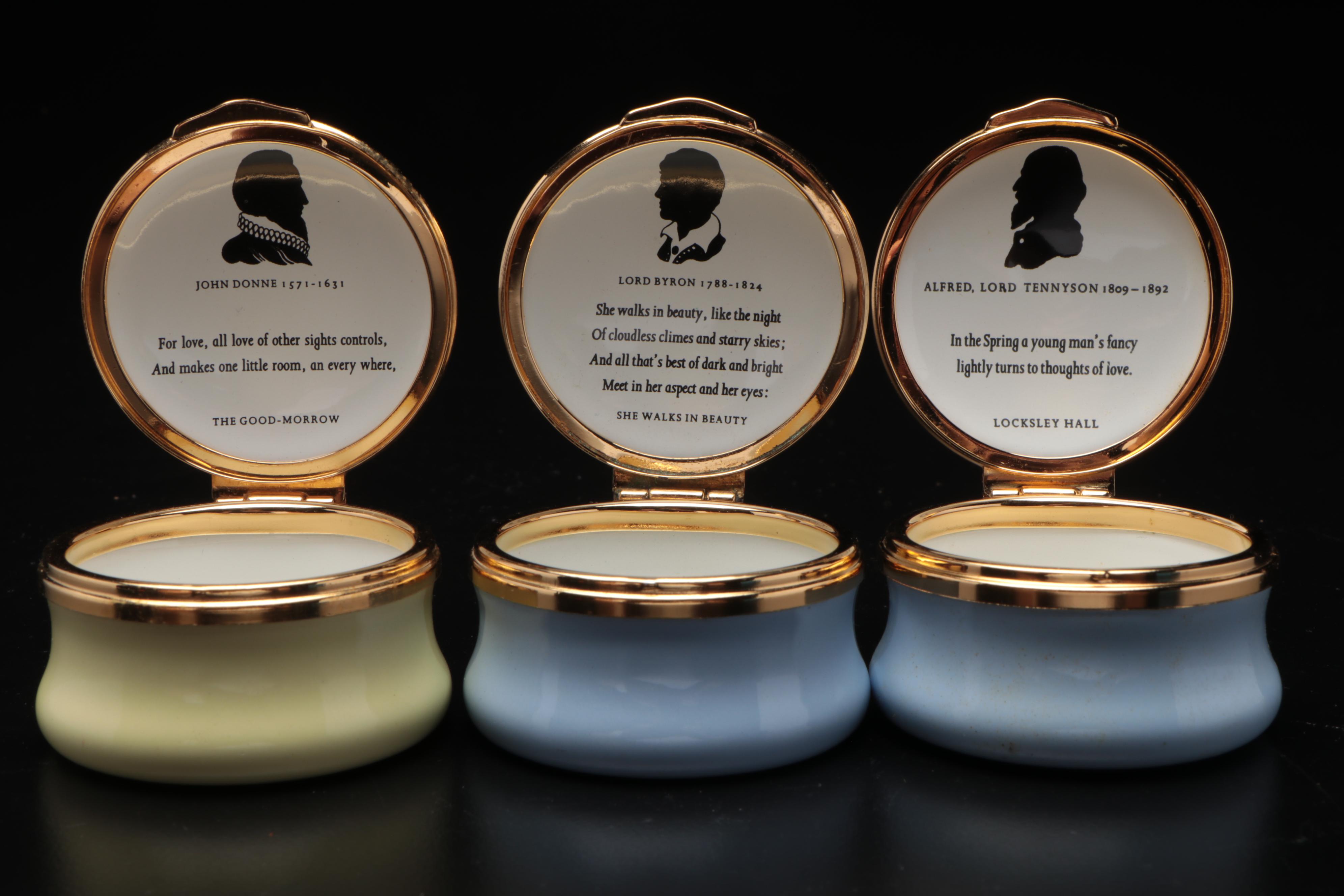 Franklin Mint "The Poetry of Love" Enameled Boxes, Late 20th Century