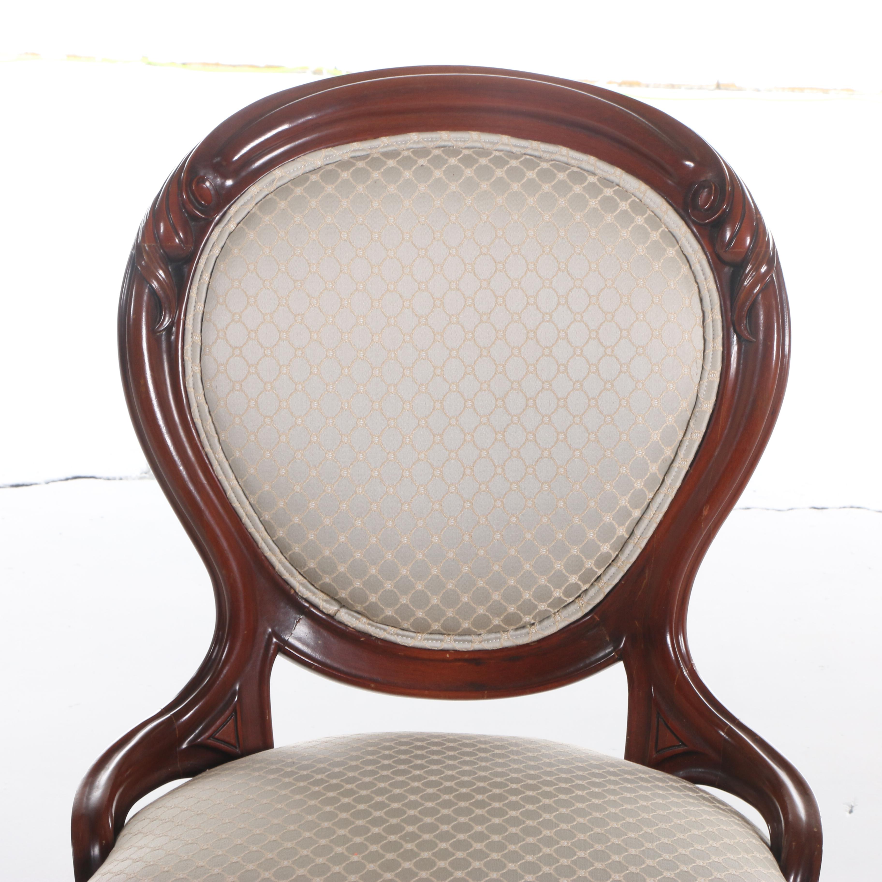 Victorian Style Carved Walnut Upholstered Side Chair, 20th Century