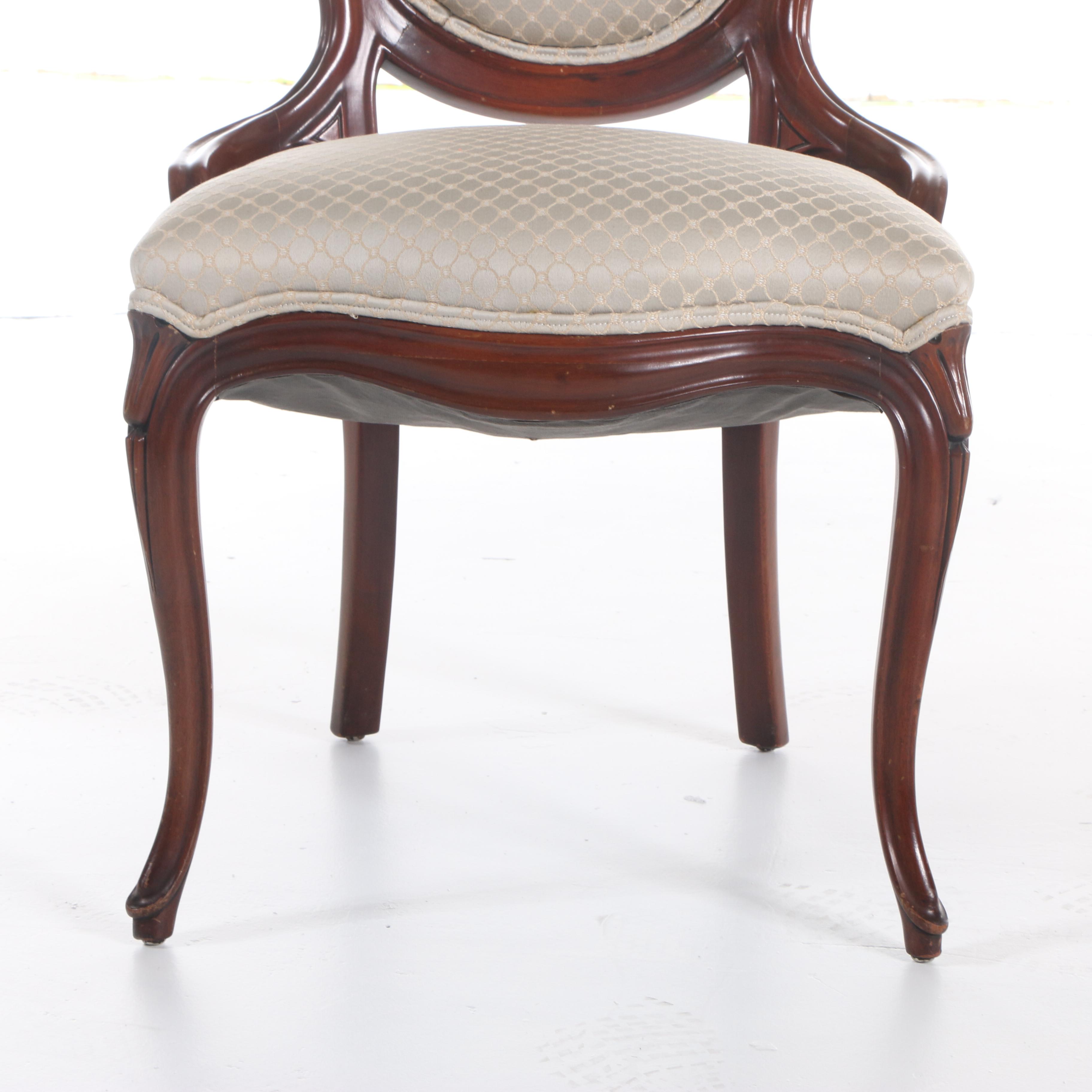 Victorian Style Carved Walnut Upholstered Side Chair, 20th Century