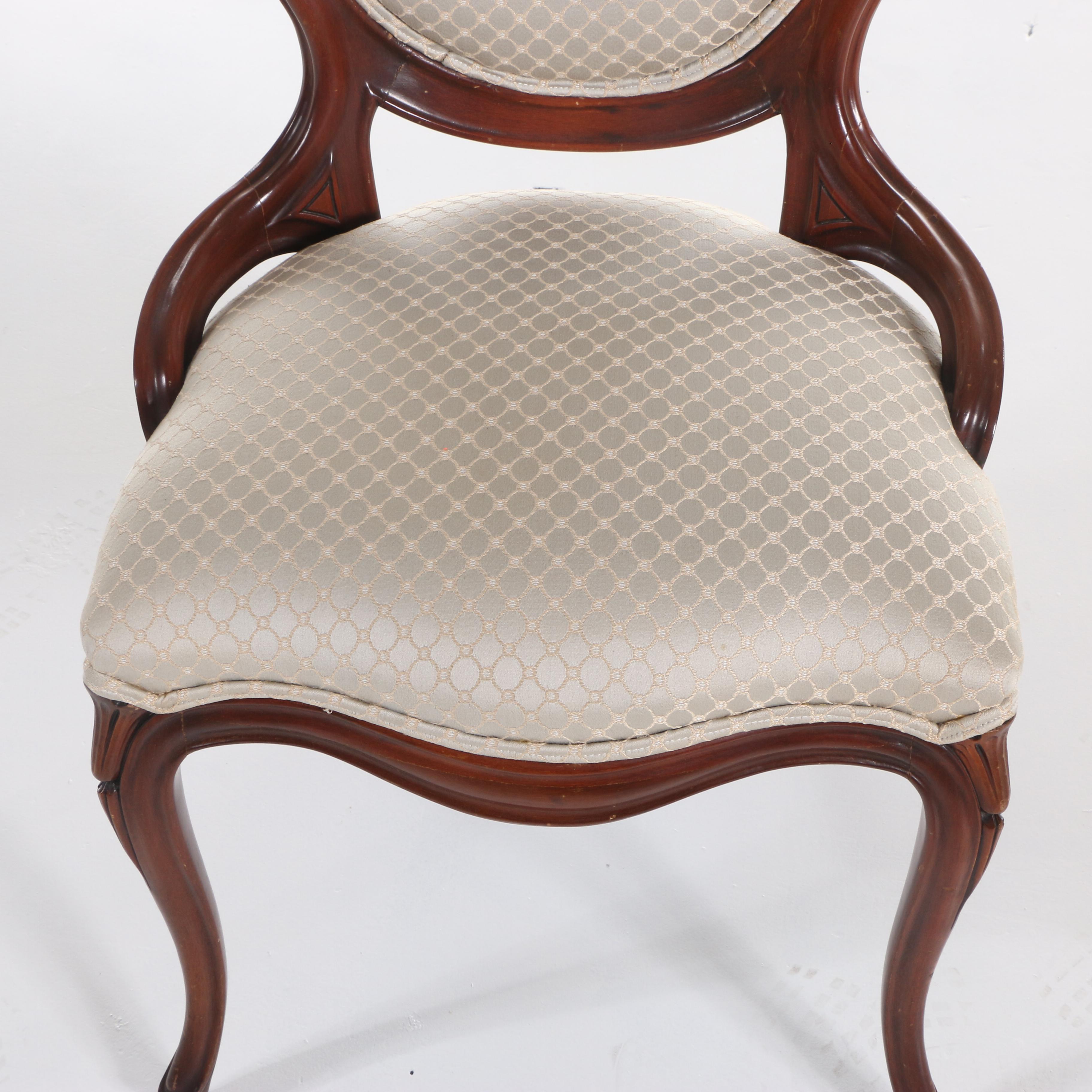 Victorian Style Carved Walnut Upholstered Side Chair, 20th Century