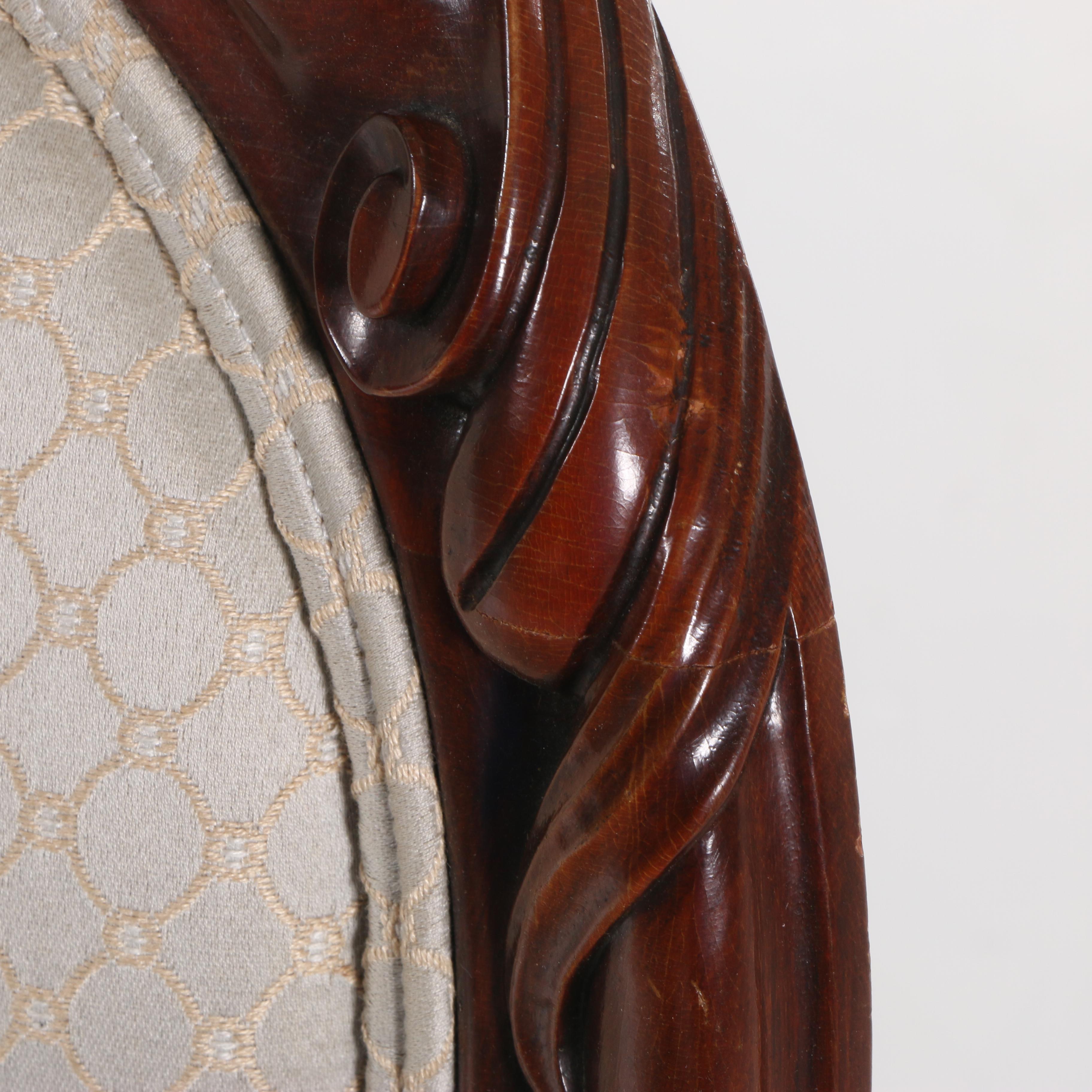 Victorian Style Carved Walnut Upholstered Side Chair, 20th Century