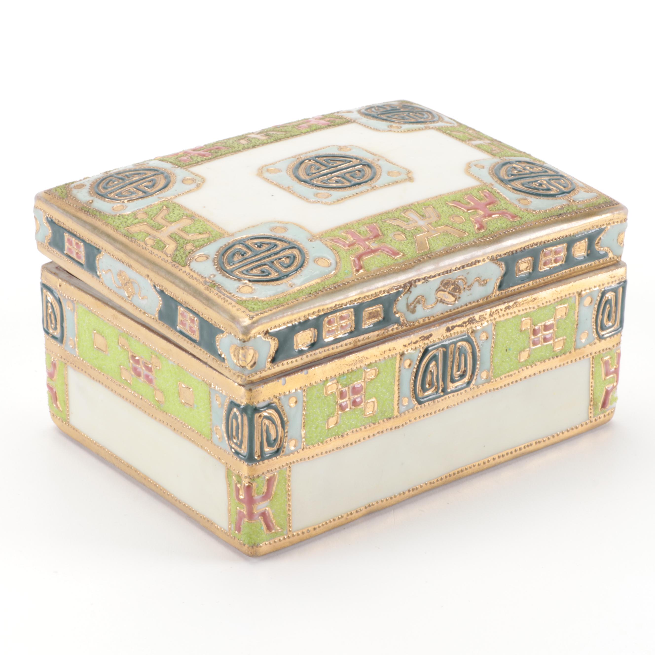 Noritake Nippon Moriage Decorated Porcelain Box and Kutani Pinch Bowl