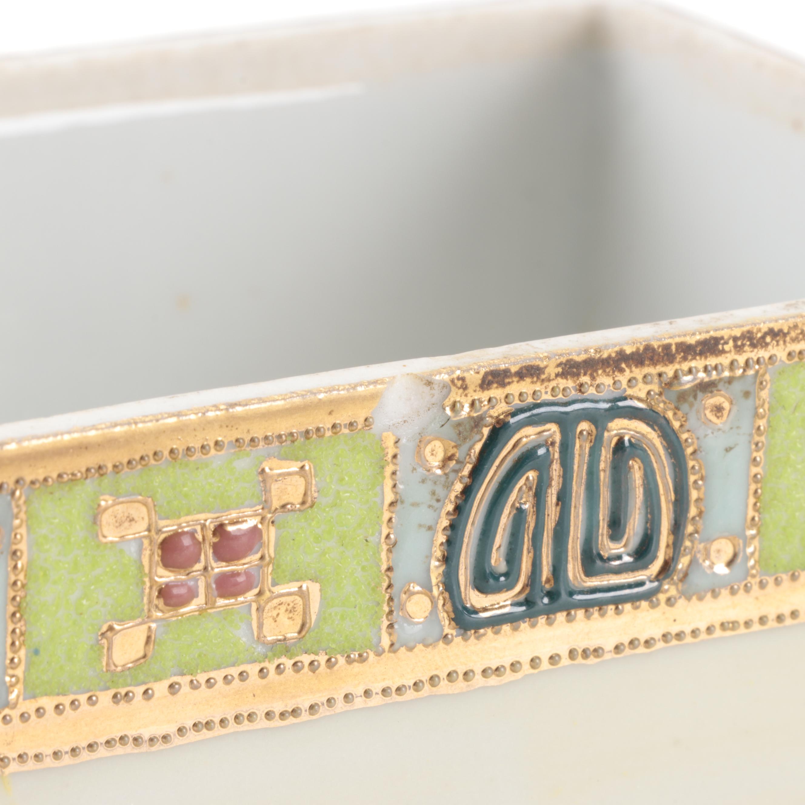 Noritake Nippon Moriage Decorated Porcelain Box and Kutani Pinch Bowl