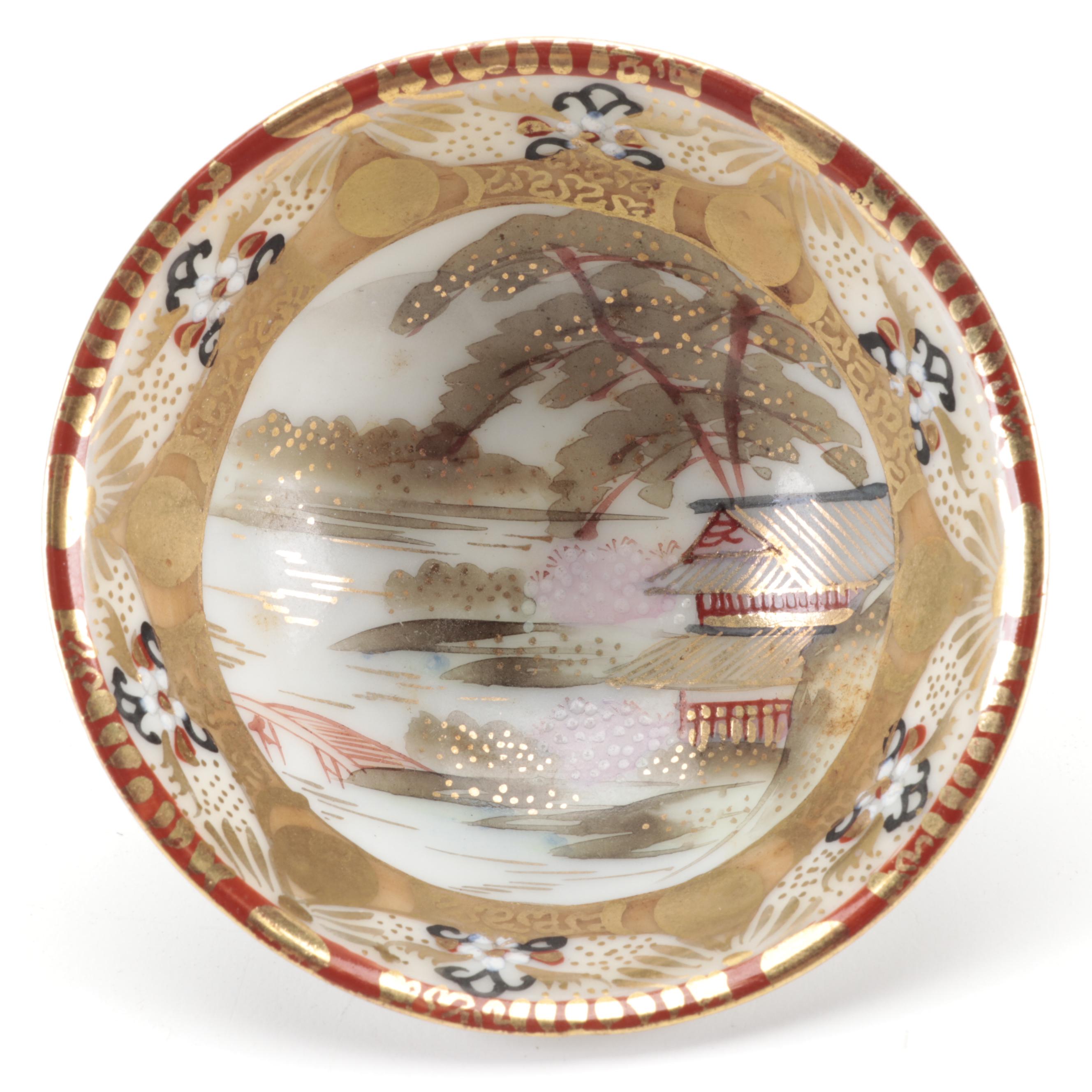 Noritake Nippon Moriage Decorated Porcelain Box and Kutani Pinch Bowl