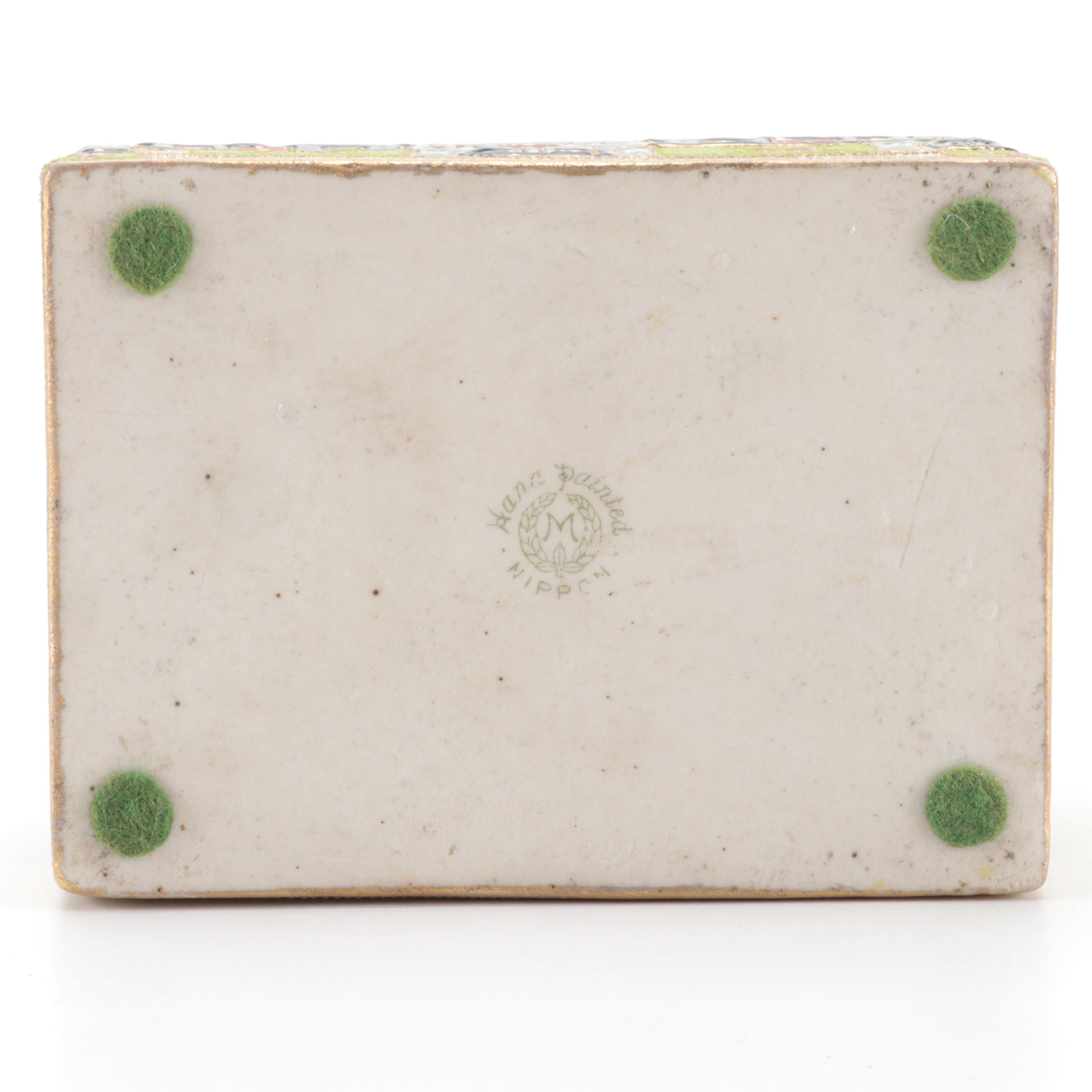 Noritake Nippon Moriage Decorated Porcelain Box and Kutani Pinch Bowl