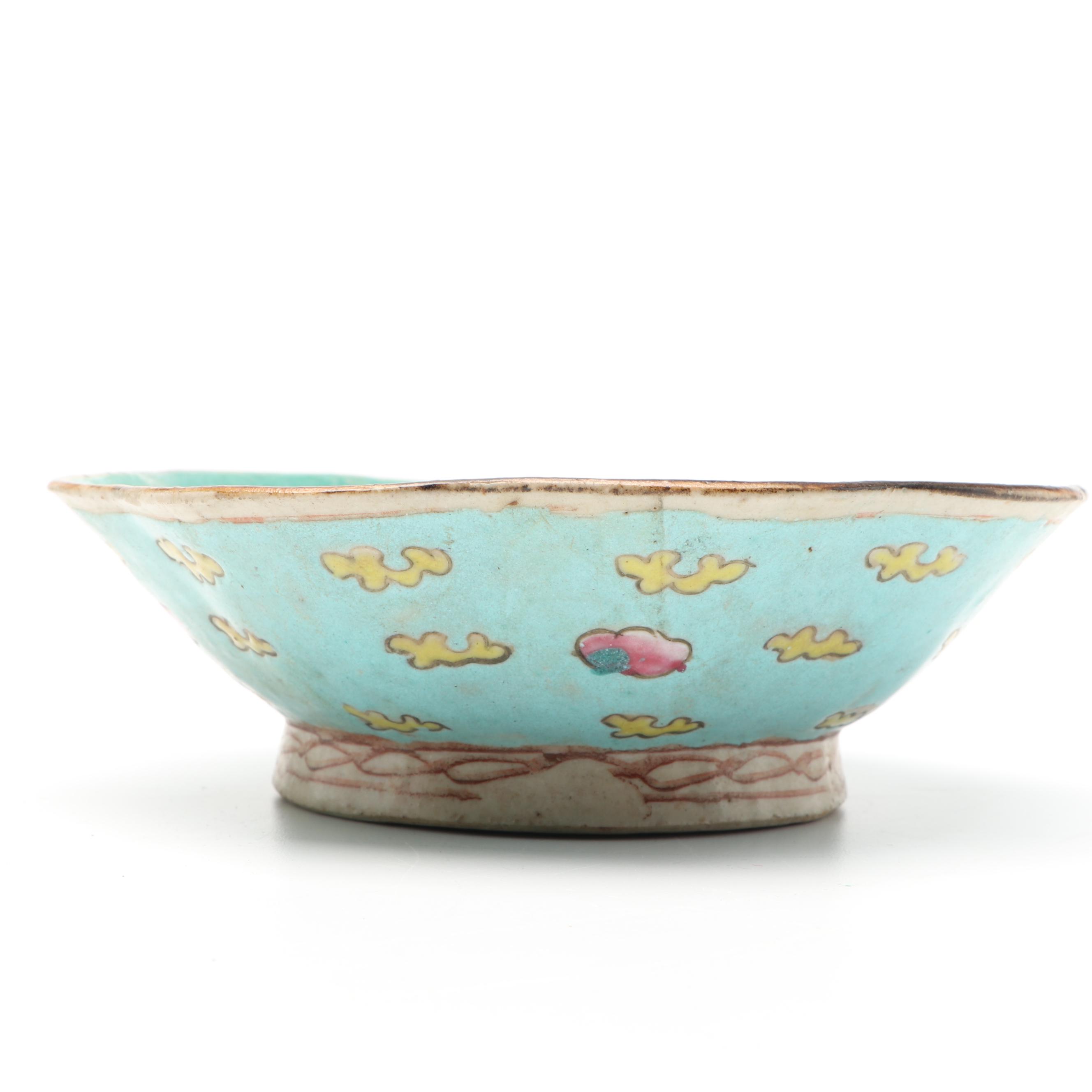 Chinese Enameled Porcelain Bowls with Cabbage Leaf Teacup and Saucer