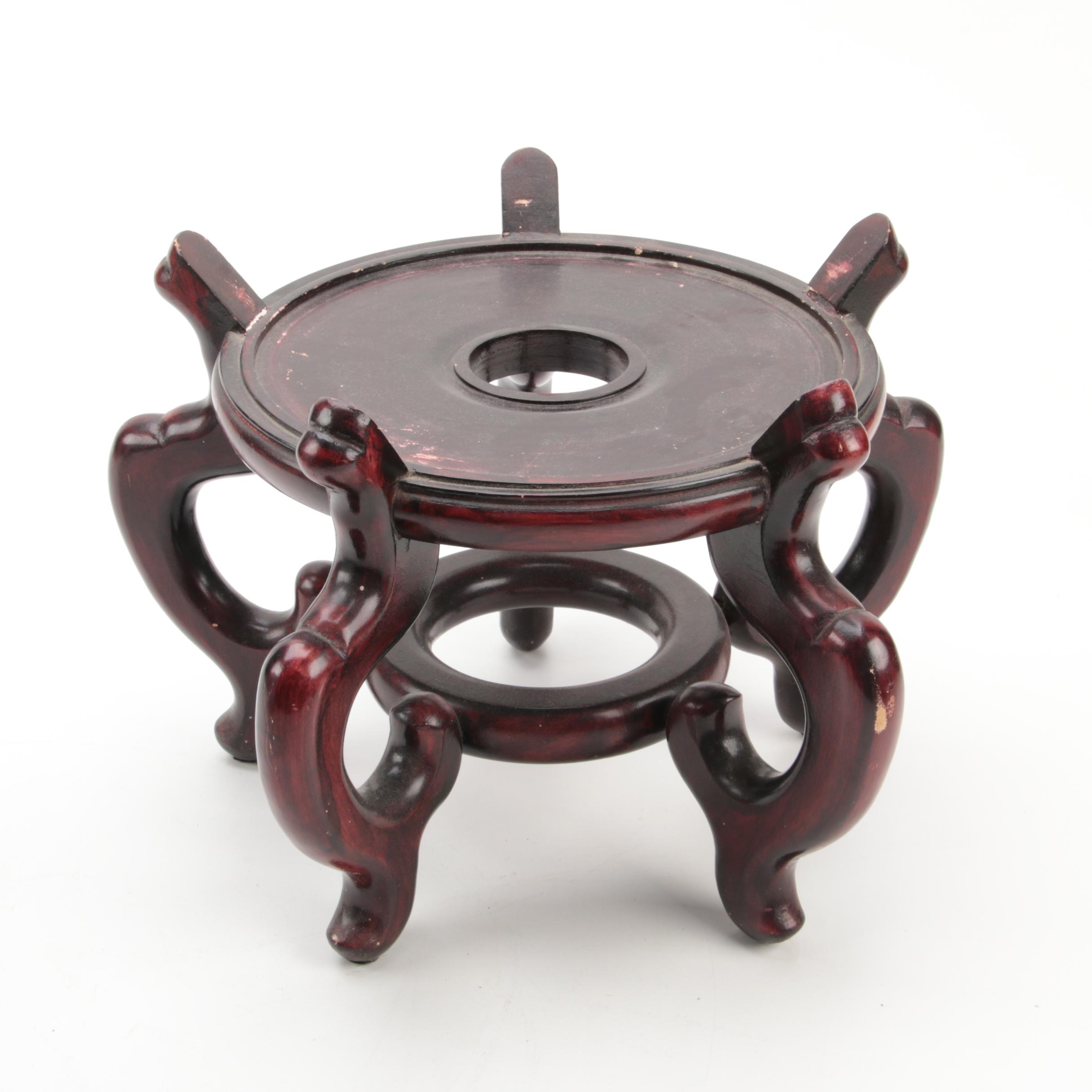 Chinese Blue and White Porcelain Planter and Wood Stand