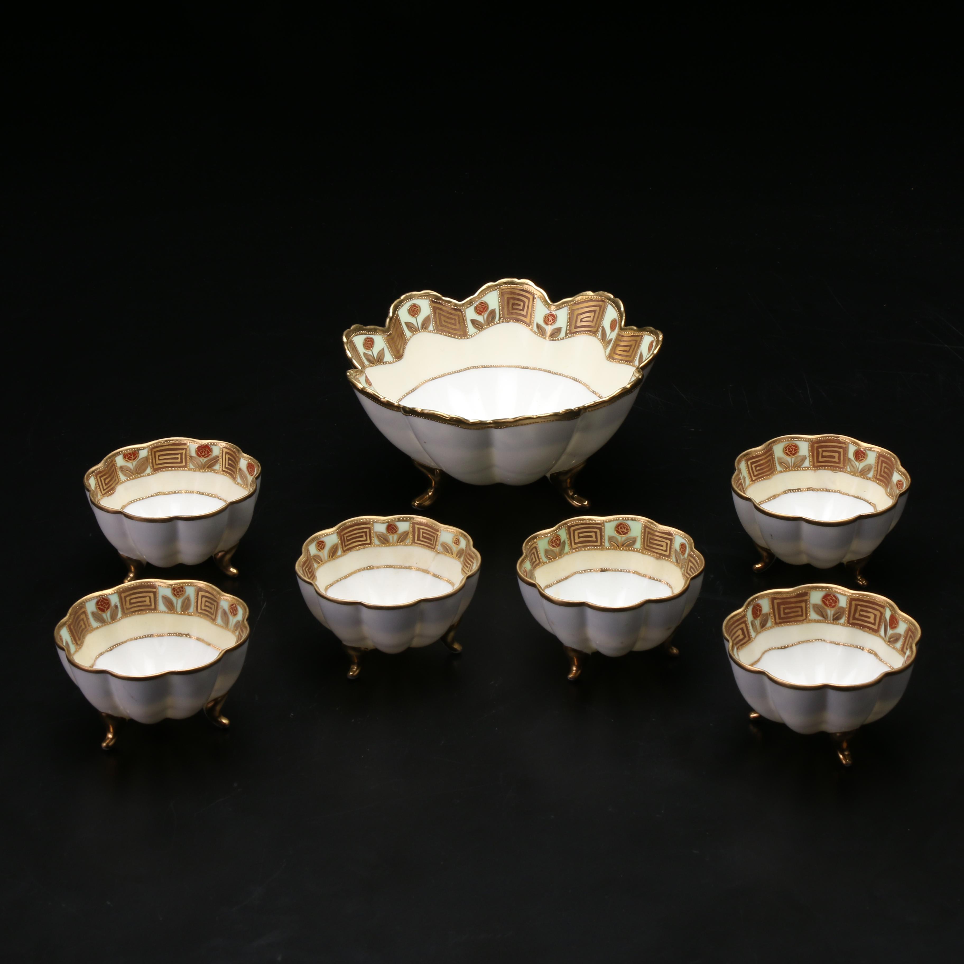 Royal Crockery Nippon Japanese Gold-Trimmed Porcelain Dish and Serving Bowls