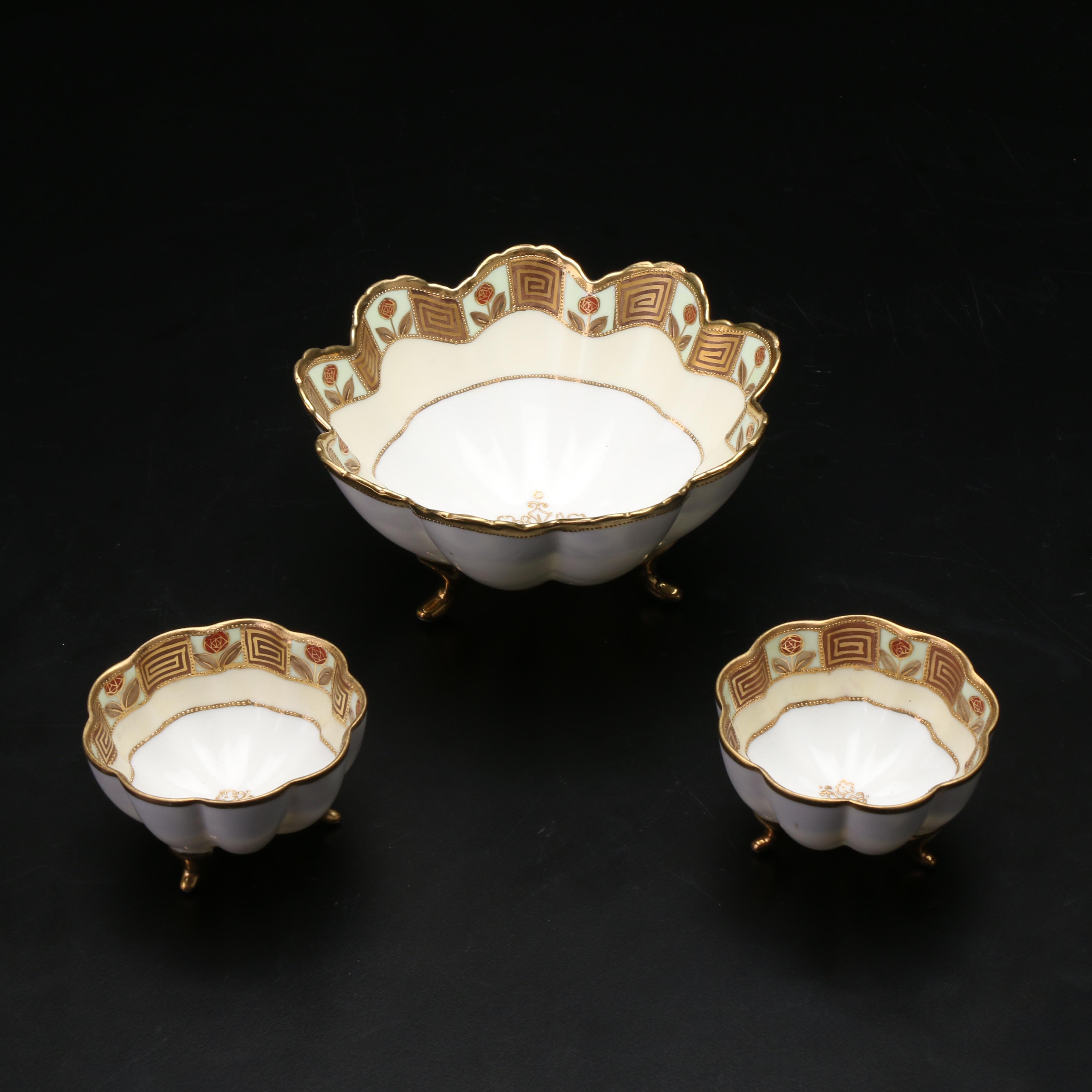 Royal Crockery Nippon Japanese Gold-Trimmed Porcelain Dish and Serving Bowls