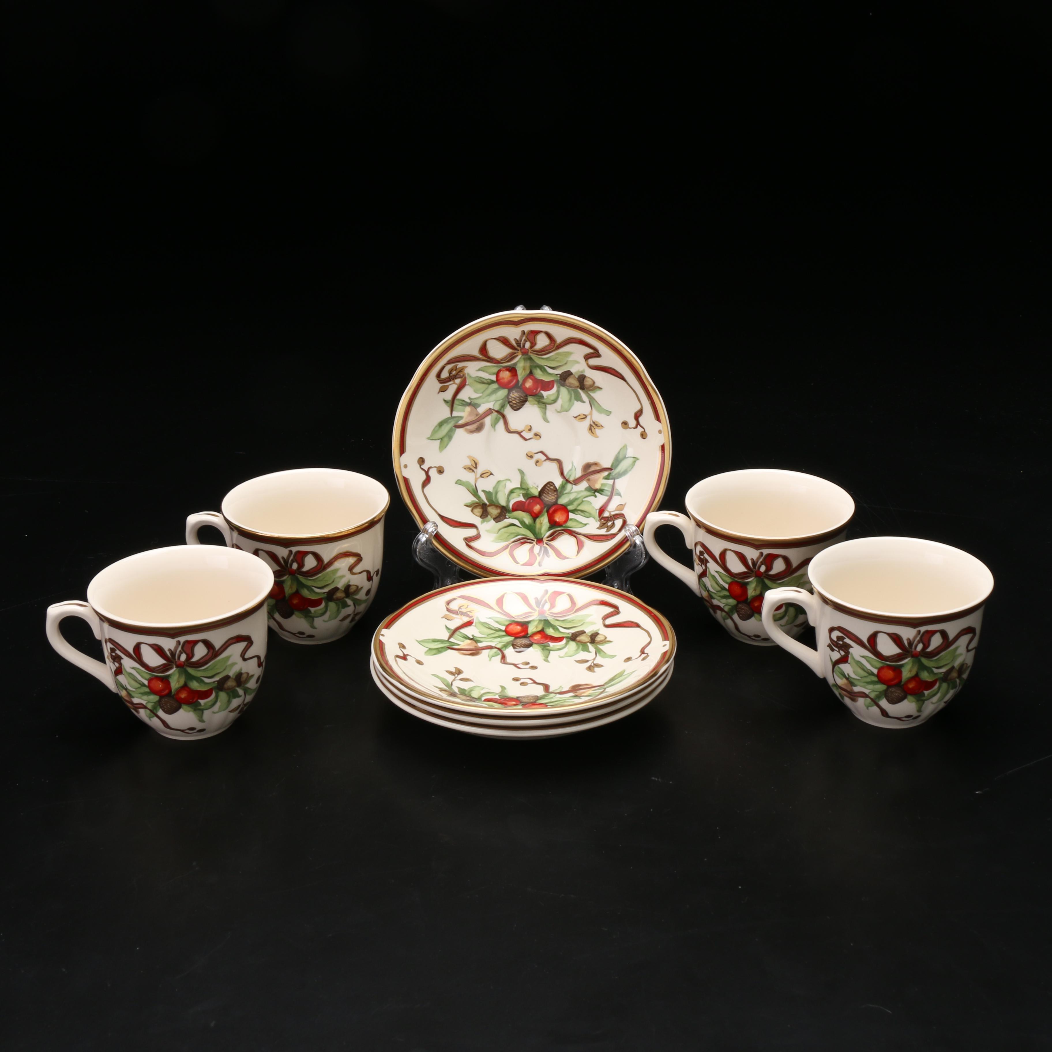 Tiffany & Co. "Tiffany Garland" Ceramic Teacups and Saucers