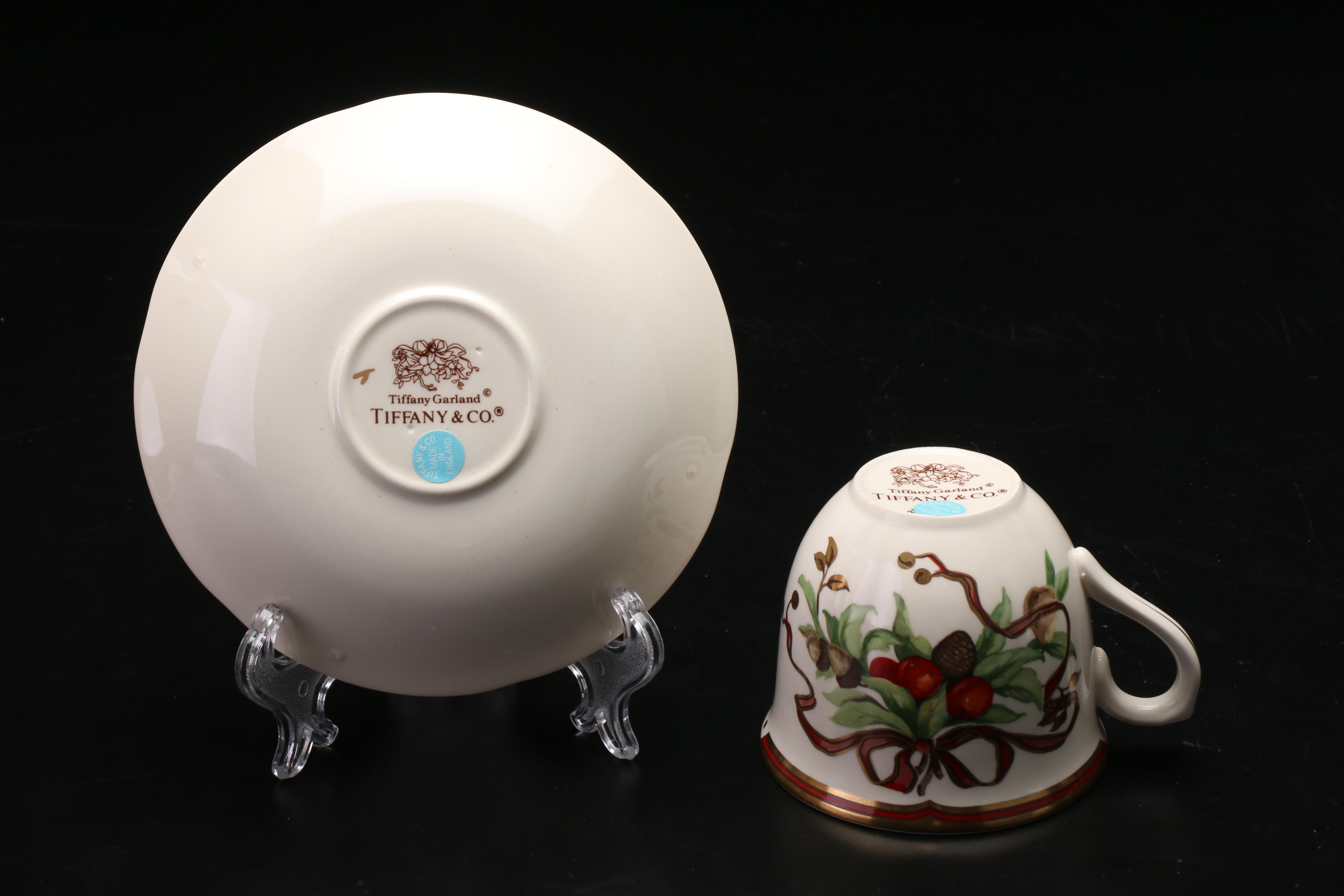 Tiffany & Co. "Tiffany Garland" Ceramic Teacups and Saucers