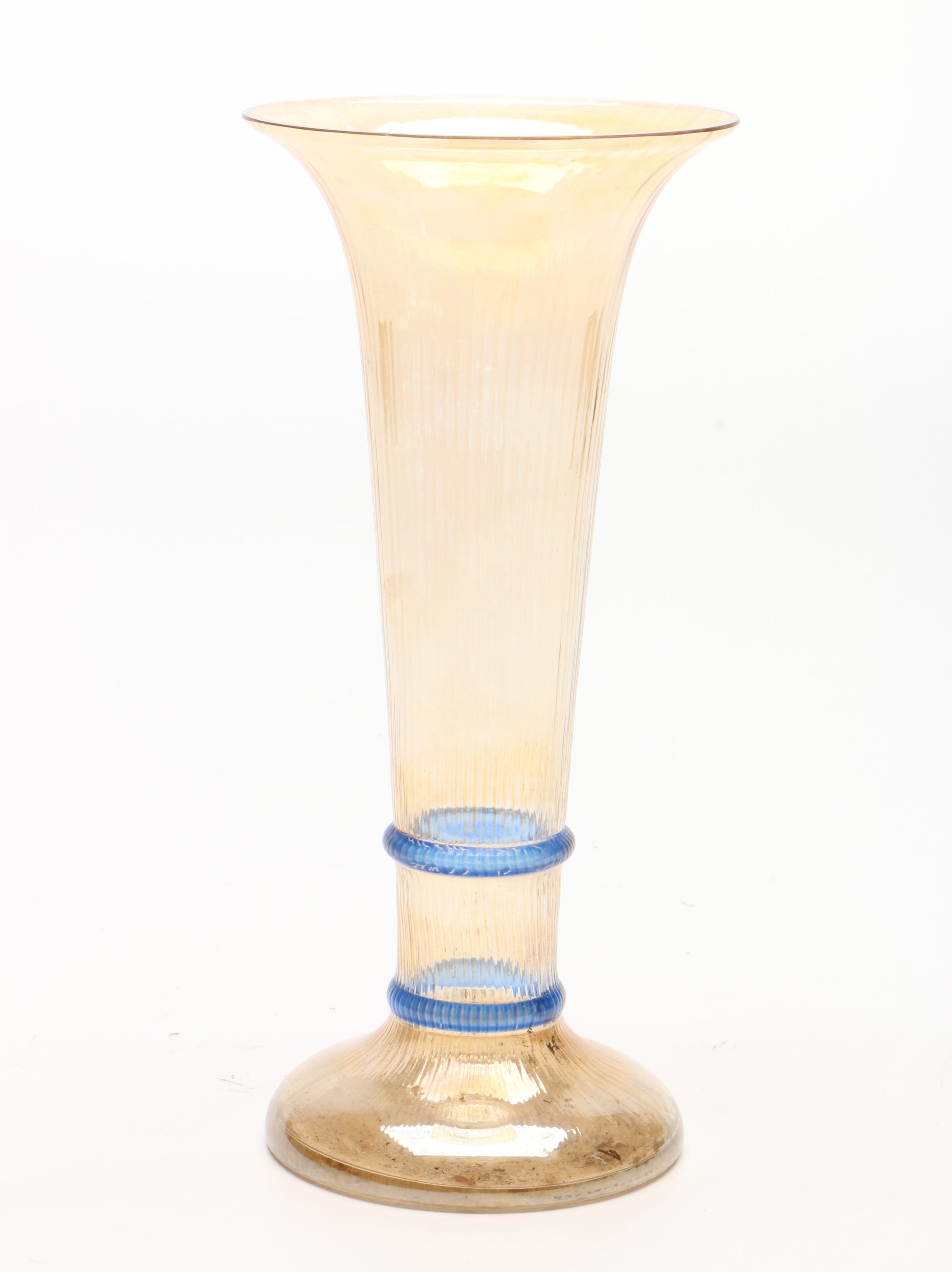 Westmoreland "Colonial" Pressed Blue Glass Candy Dish and Blown Glass Vase