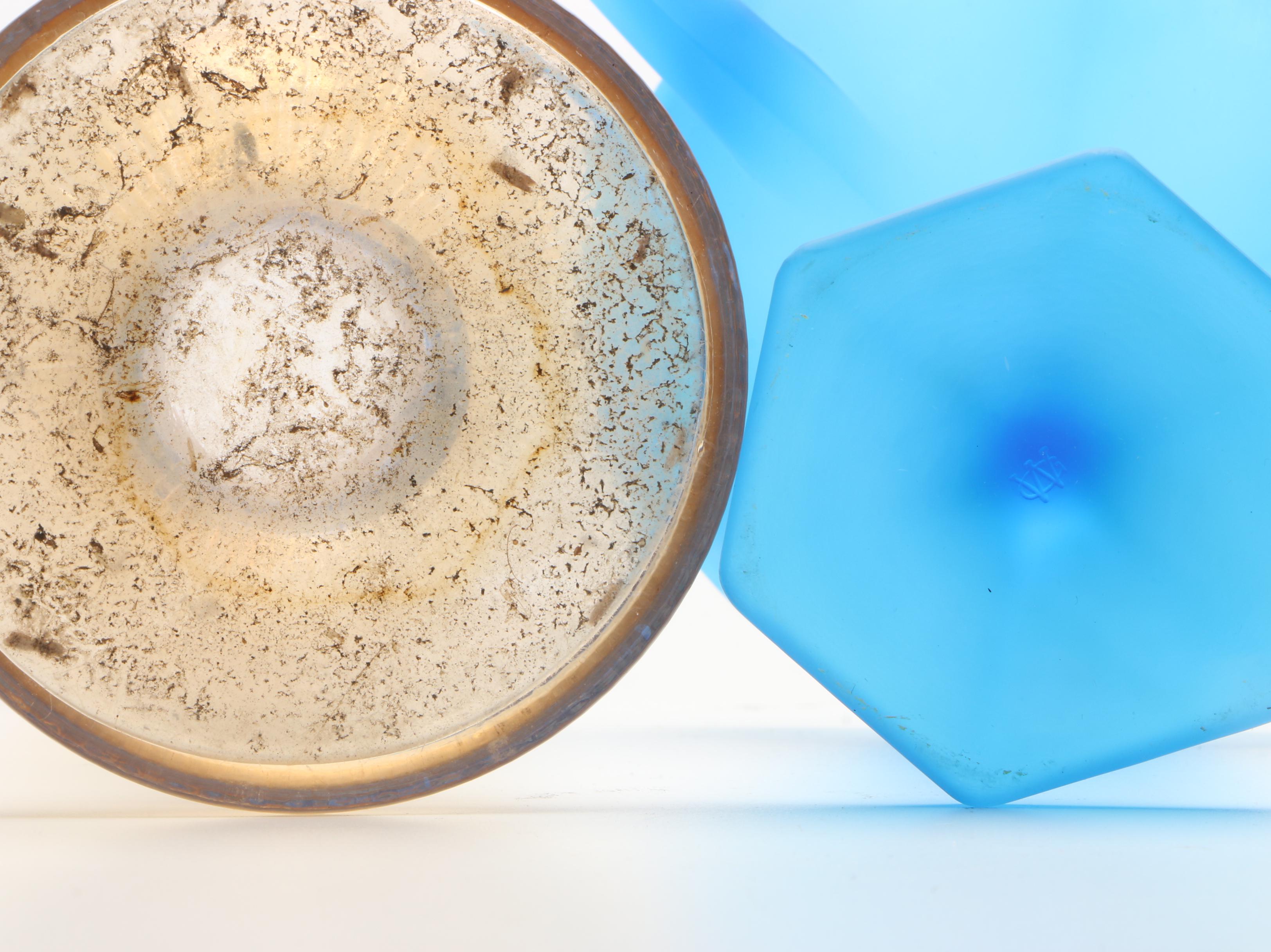 Westmoreland "Colonial" Pressed Blue Glass Candy Dish and Blown Glass Vase