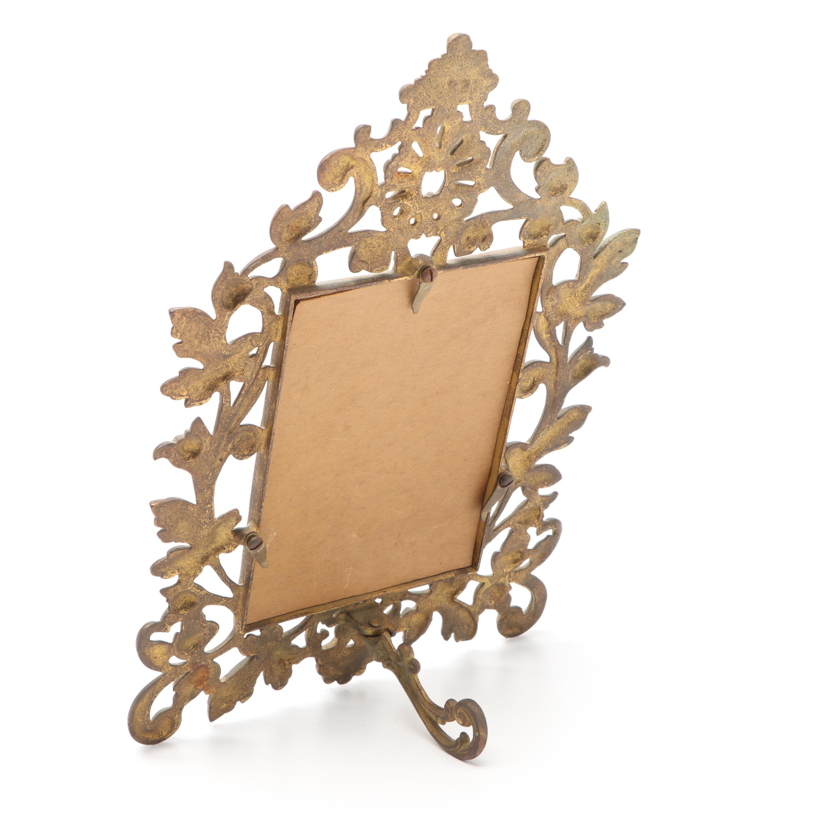 Victorian Gilt Metal Vanity Mirror with Easel Back and Picture Frames